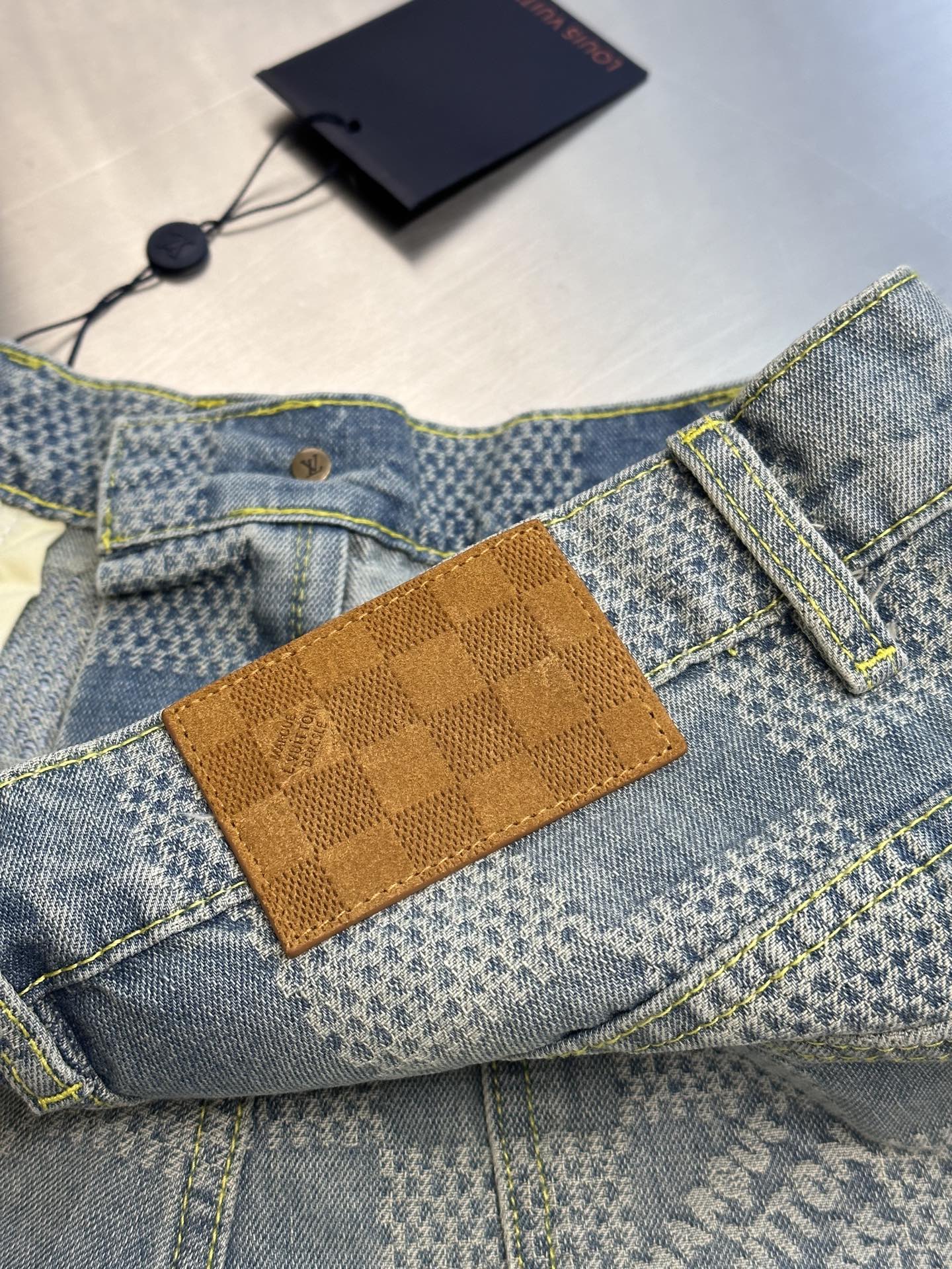 LV Damier 3D Light Denim Shorts