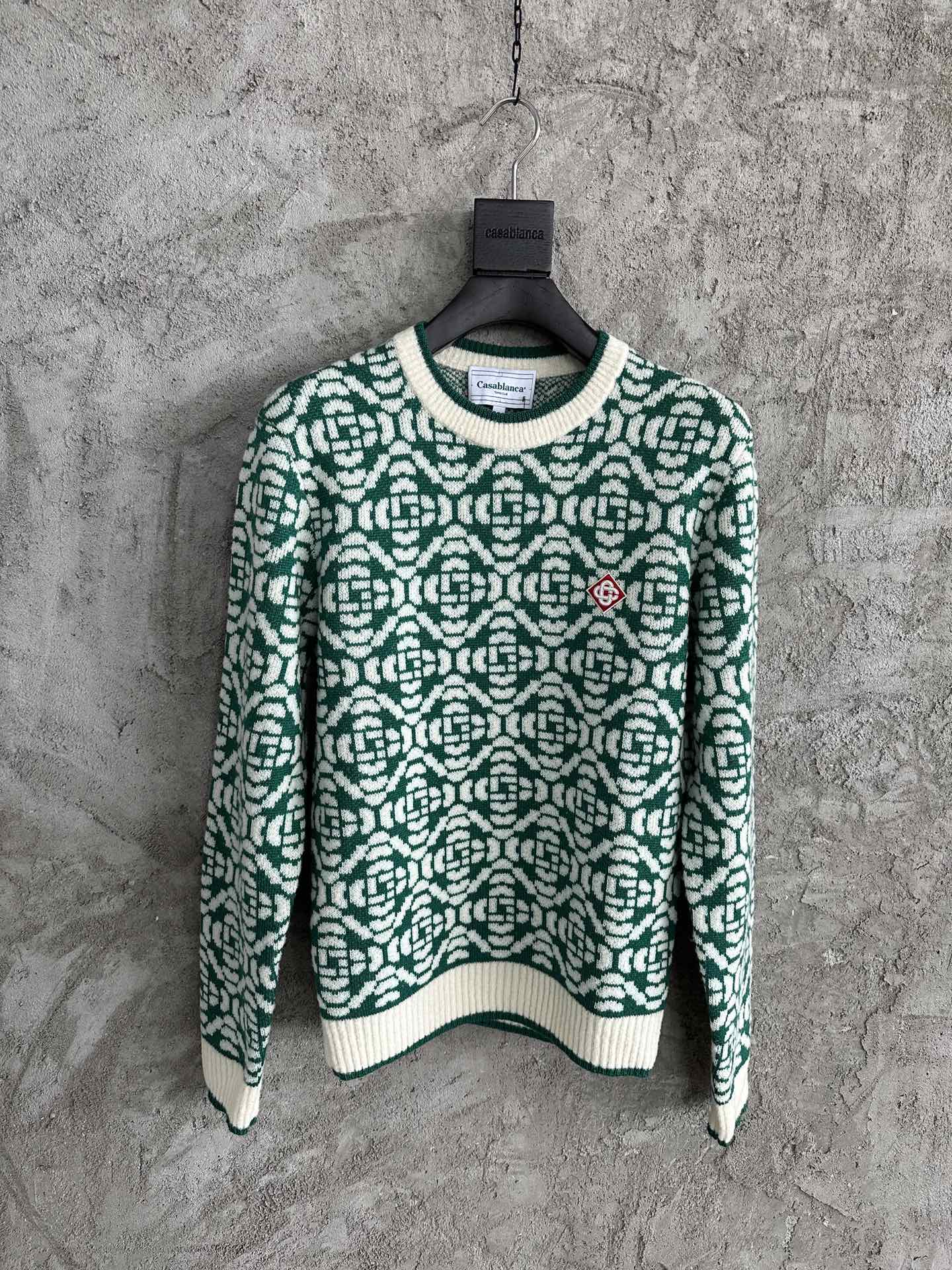 Casablanca Green & White Jacquard Sweater