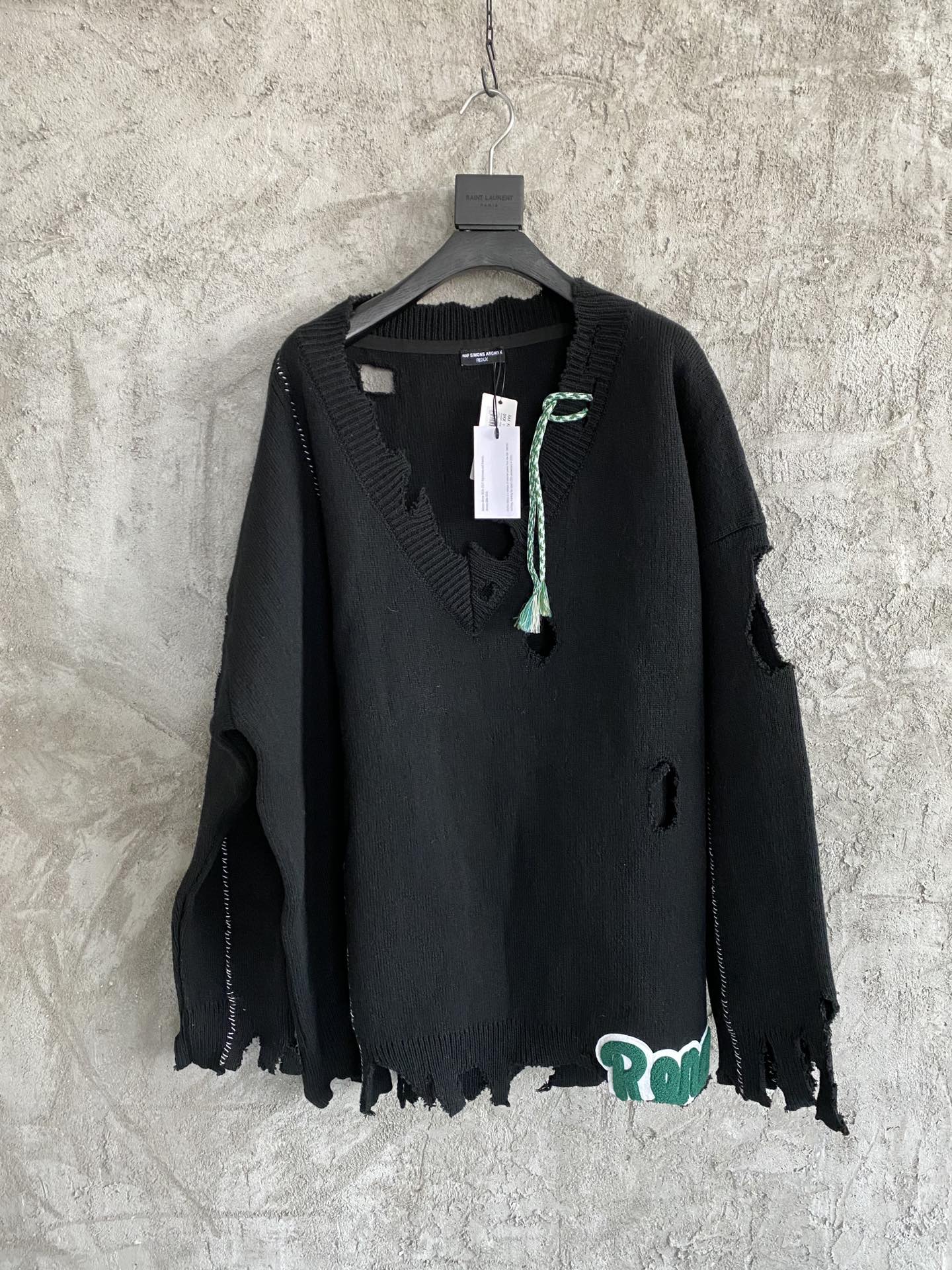 Raf Simons Archive Redux AW16 Distressed Monogram Appliqué Wool Sweater