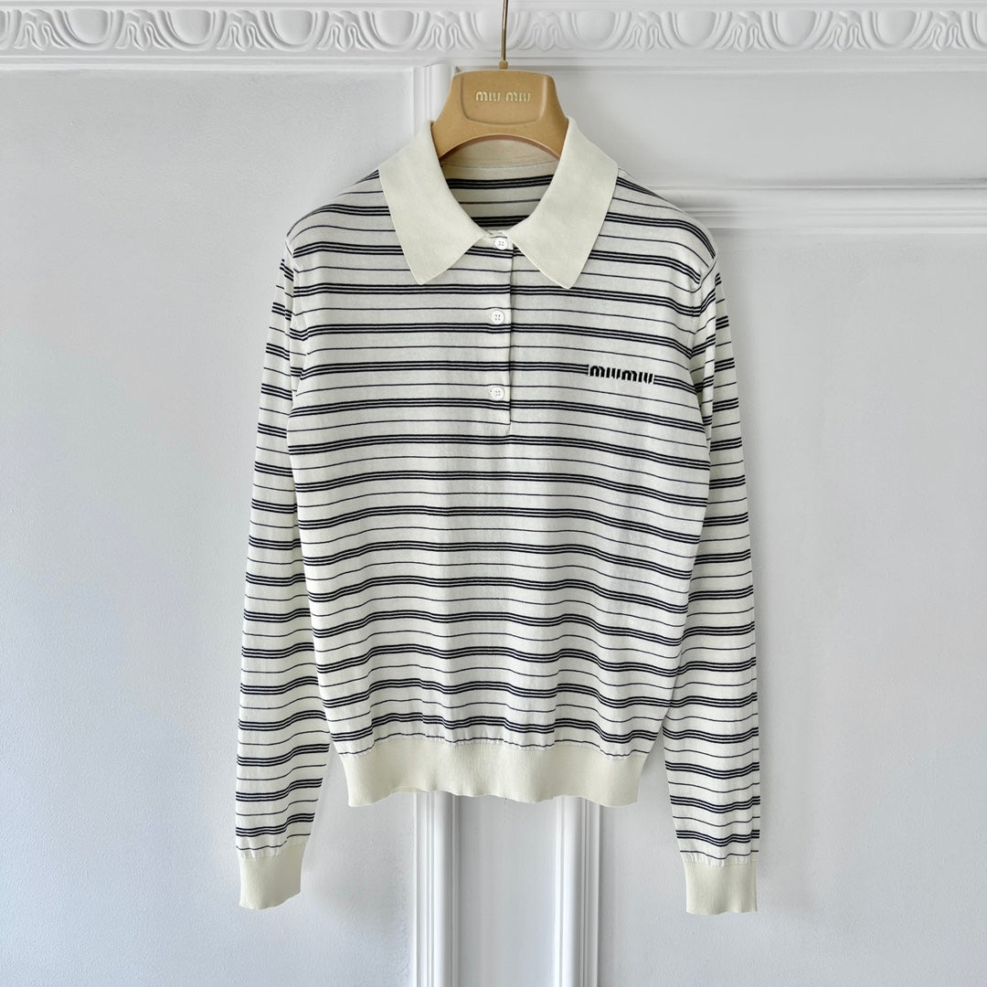 Miu Miu striped knitted cotton polo shirt