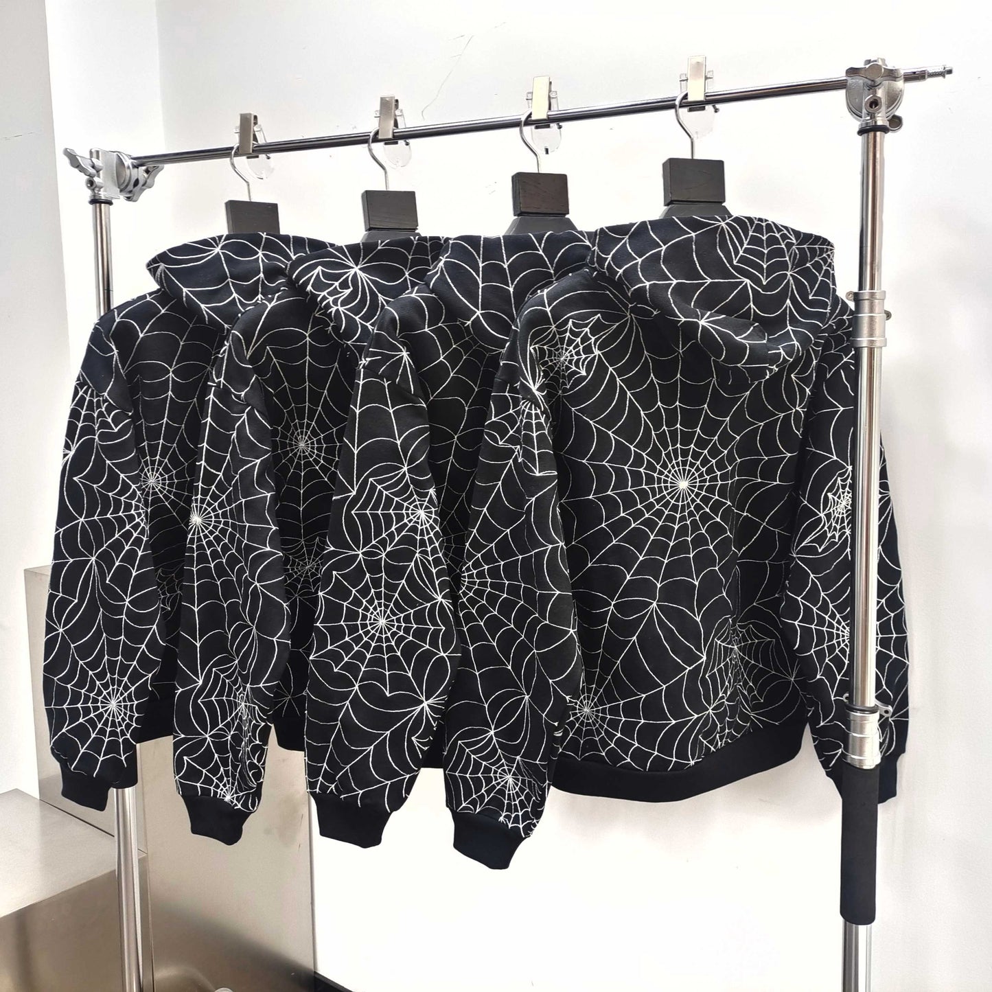 Sp5der Embroidered Web AOP Hooded Sweatshirt Black
