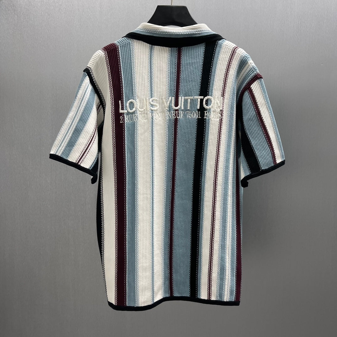 LV Striped Crochet Short-Sleeved Shirt 1AHVOO