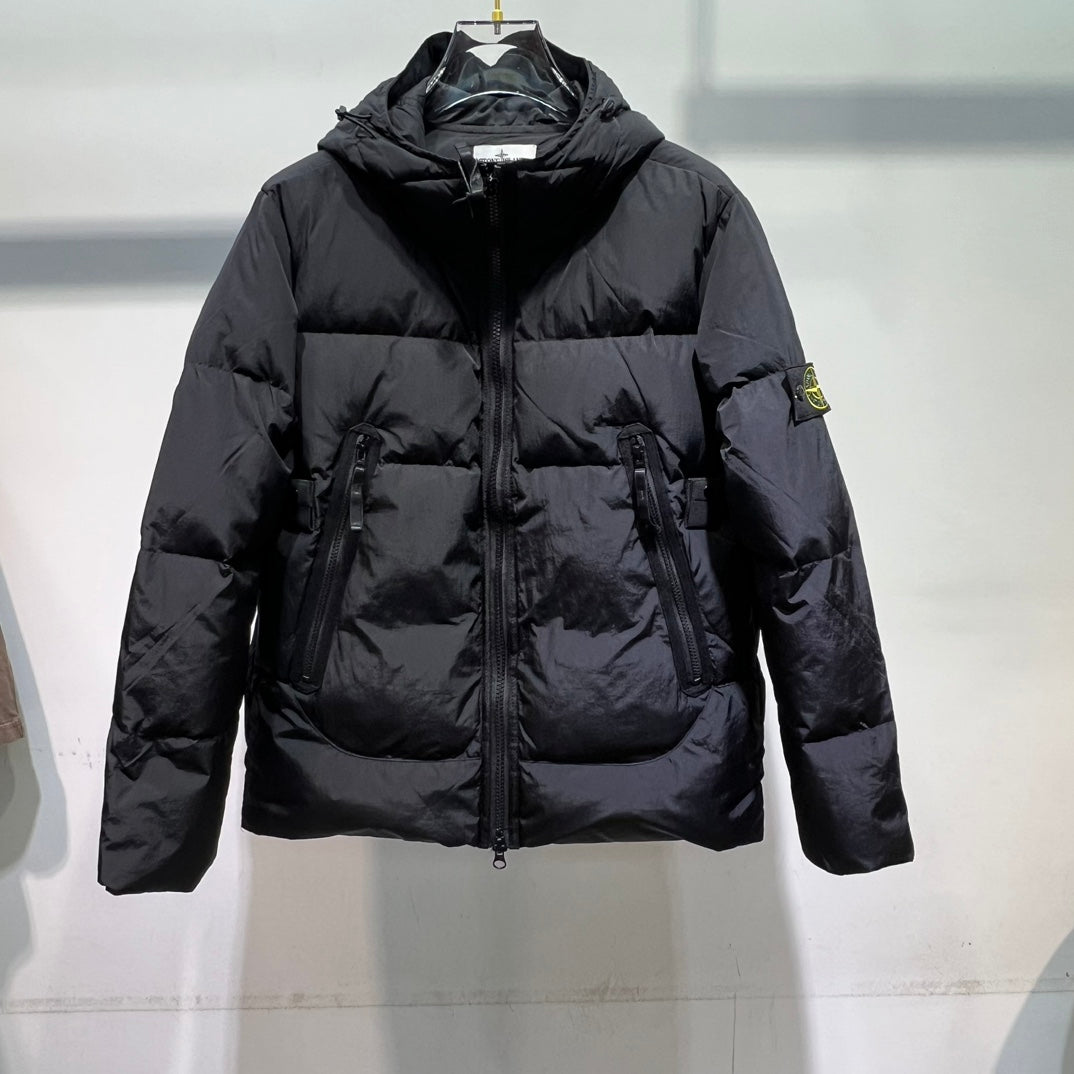 Stone Island Crinkle Down Jacket In Black