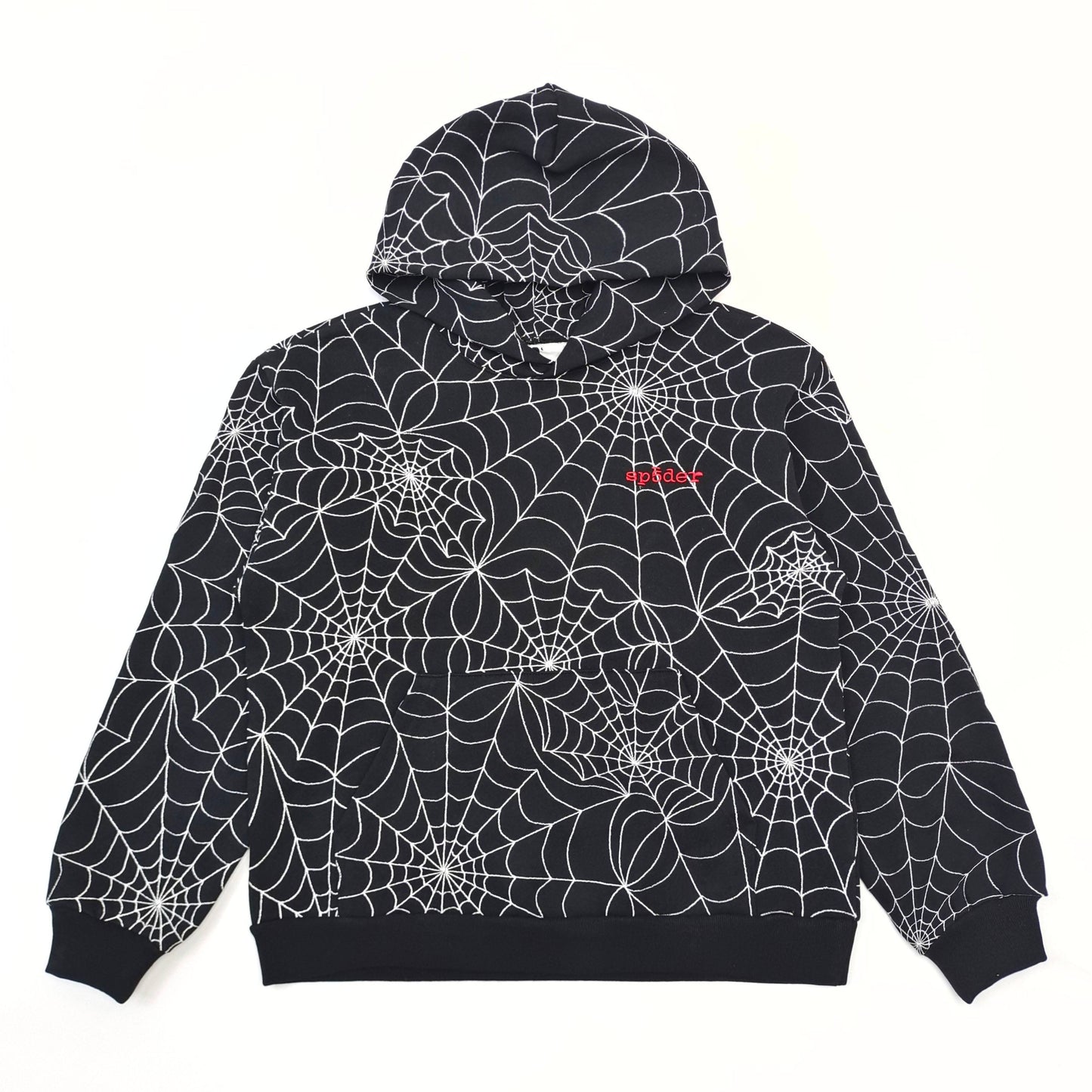 Sp5der Embroidered Web AOP Hooded Sweatshirt Black