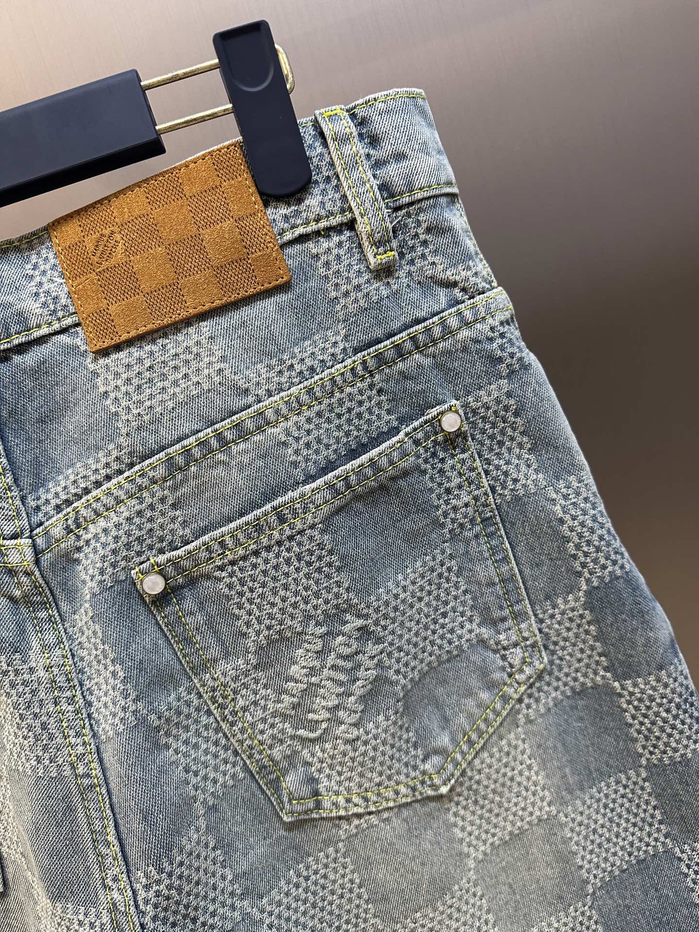 LV Damier 3D Light Denim Shorts