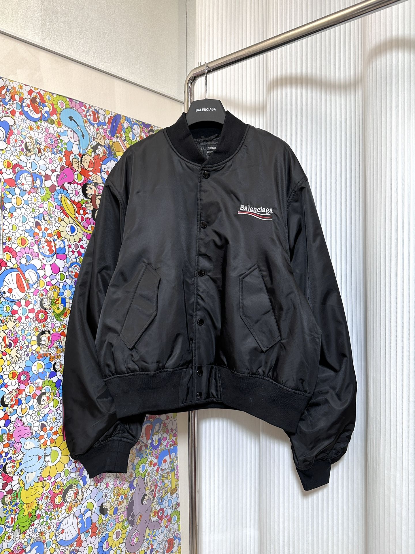 BALENCIAGA POLITICAL CAMPAIGN VARSITY JACKET IN BLACK