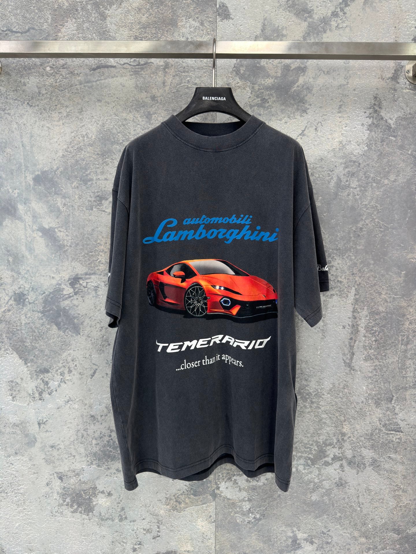 BB Men's I Automobili Lamborghini Oversized T-shirt in Black Faded