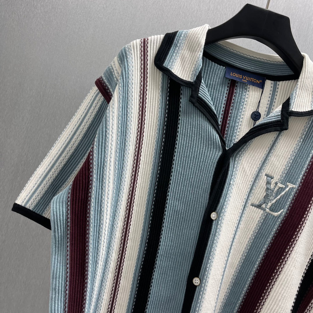 LV Striped Crochet Short-Sleeved Shirt 1AHVOO
