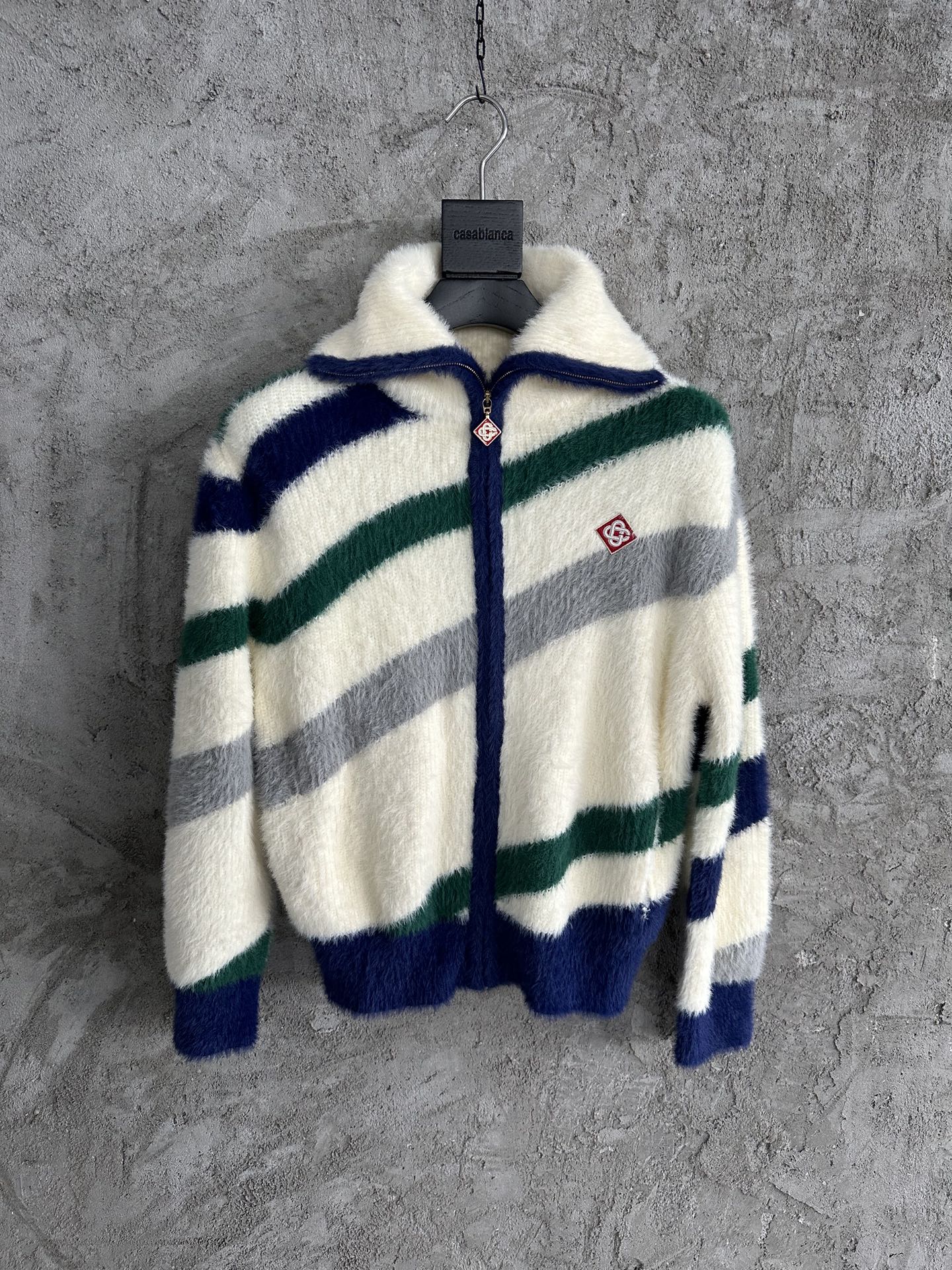 Casablanca Furry Striped Zip Up Jumper