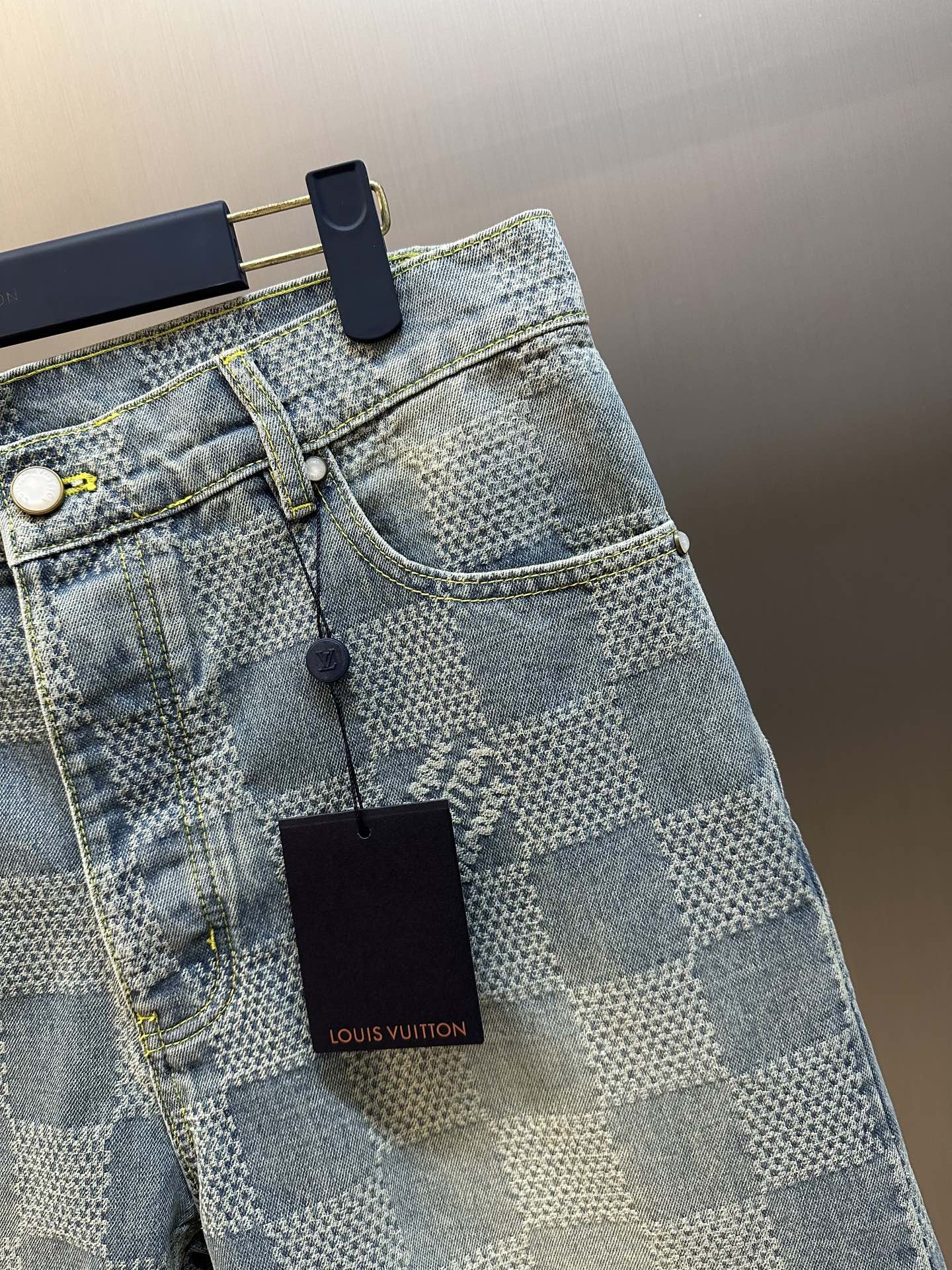 LV Damier 3D Light Denim Shorts