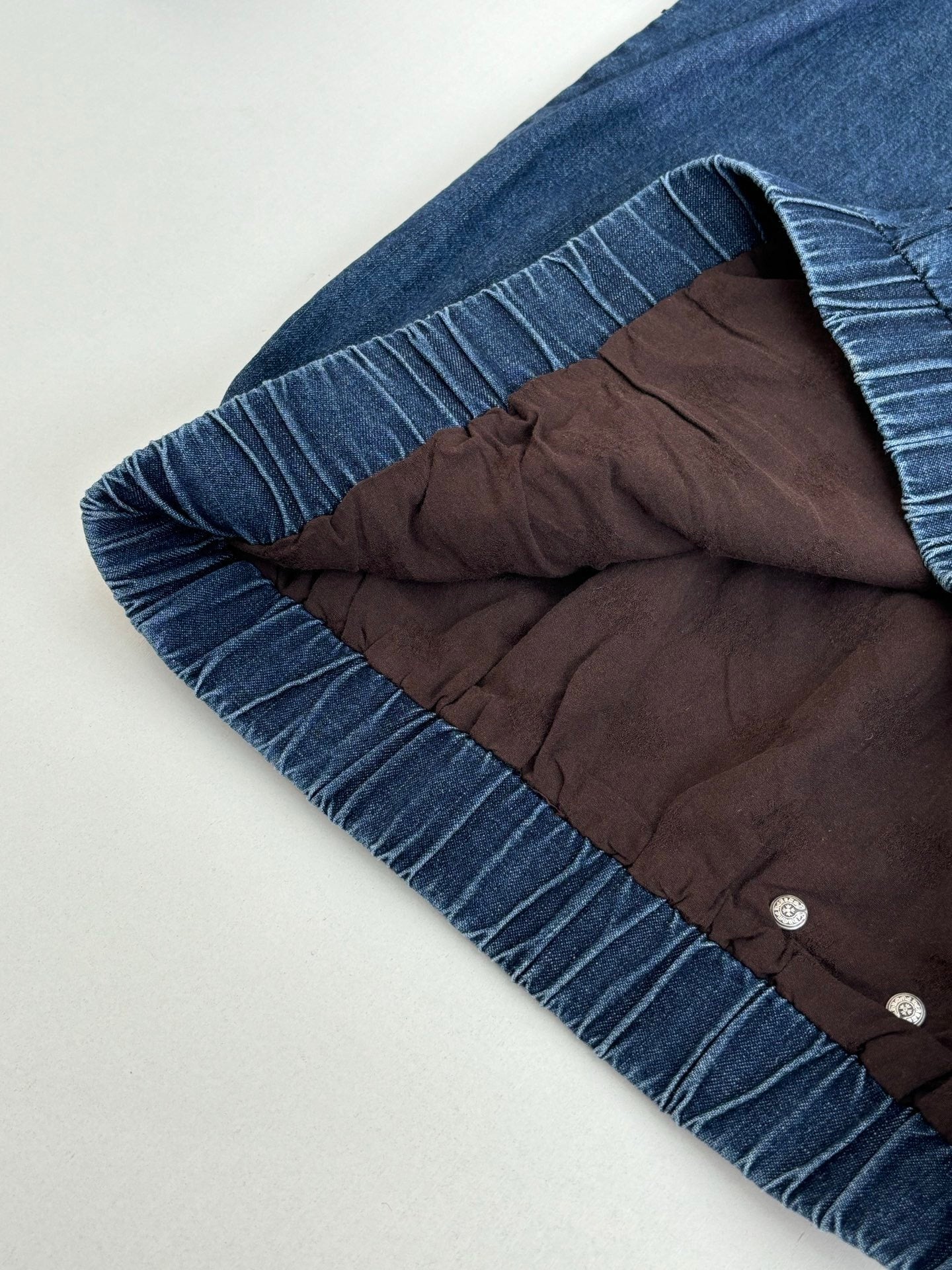 Chrome Hearts Triple white cross patch half quarter zip denim hoodie