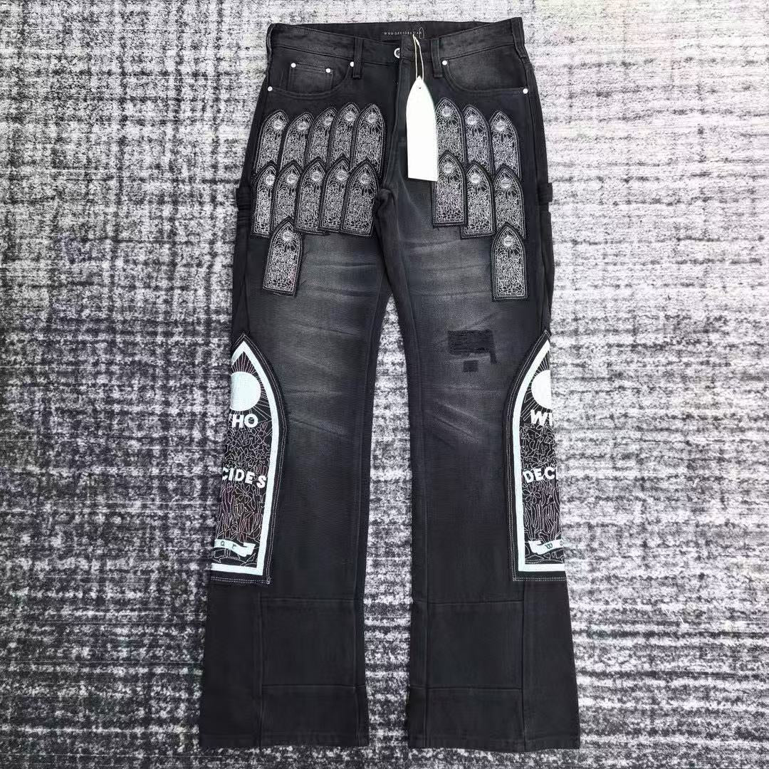 WHO DECIDES WAR EMBROIDERED PANTS