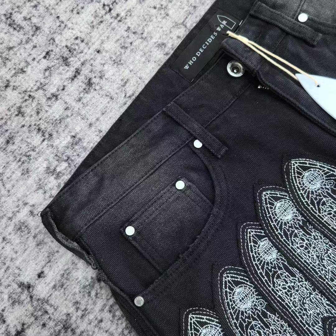 WHO DECIDES WAR EMBROIDERED PANTS