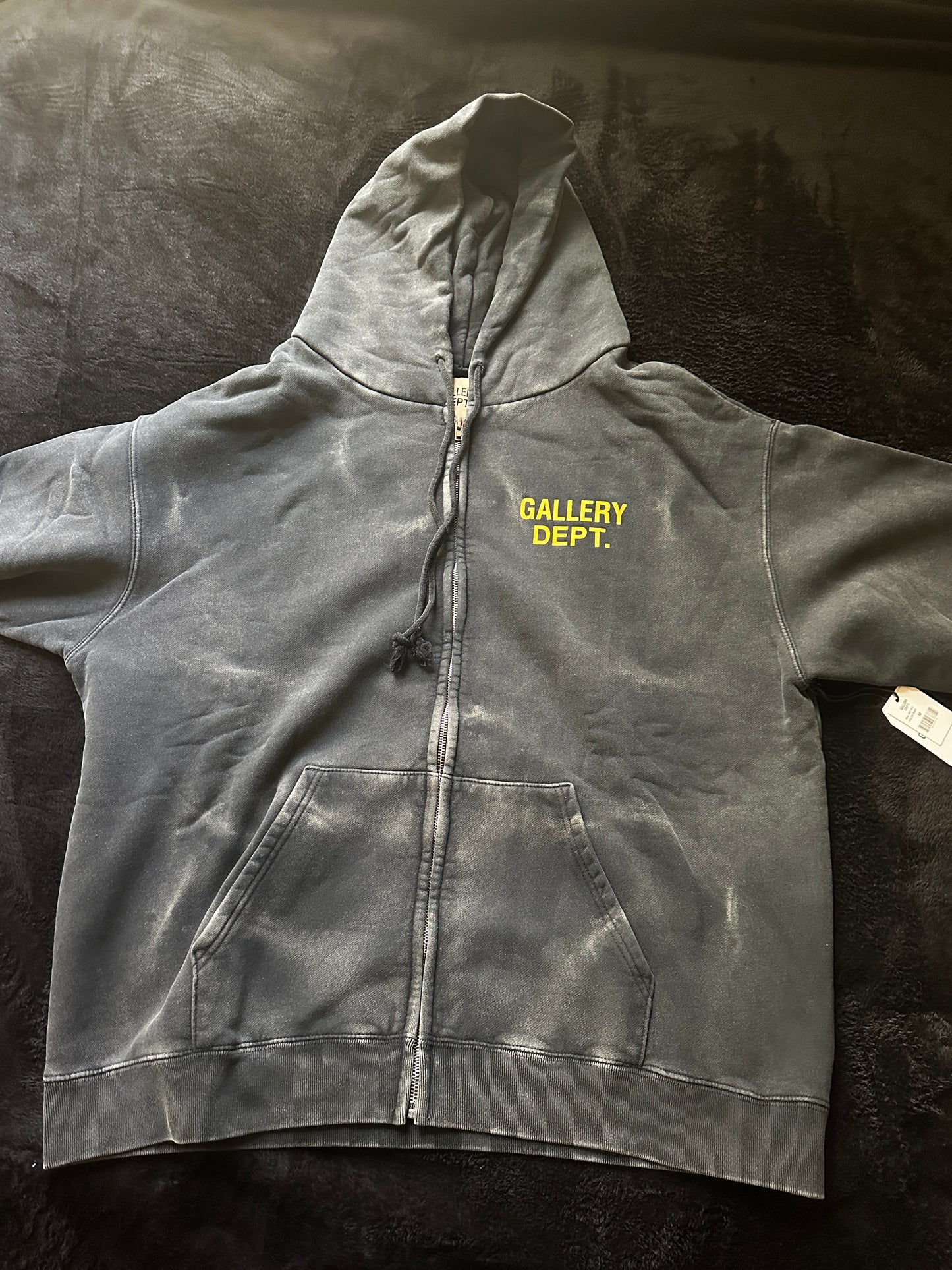 Gallery Dept. ZIP UP SUN FADED BLACK HOODIE MEDIUM