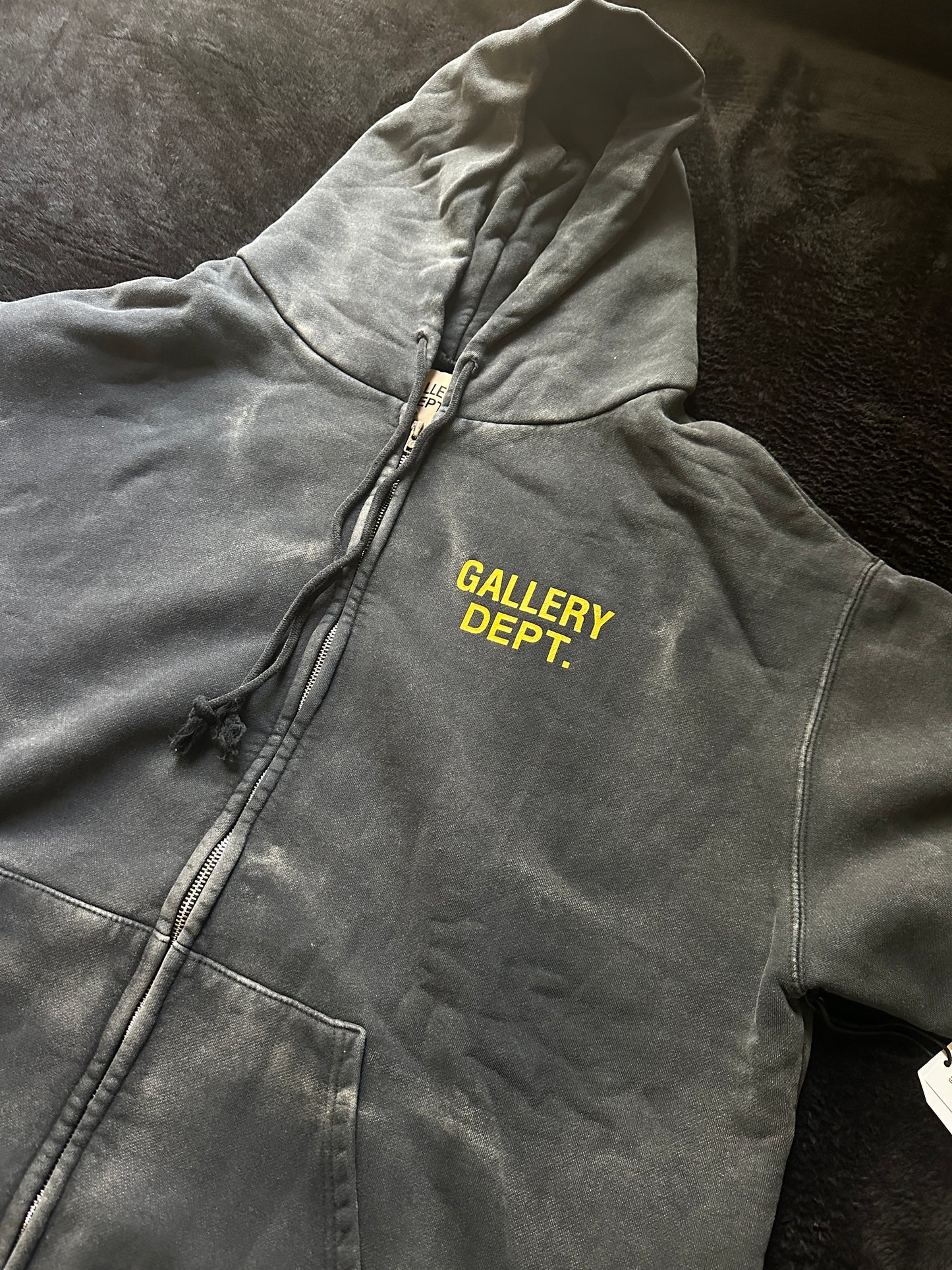 Gallery Dept. ZIP UP SUN FADED BLACK HOODIE MEDIUM