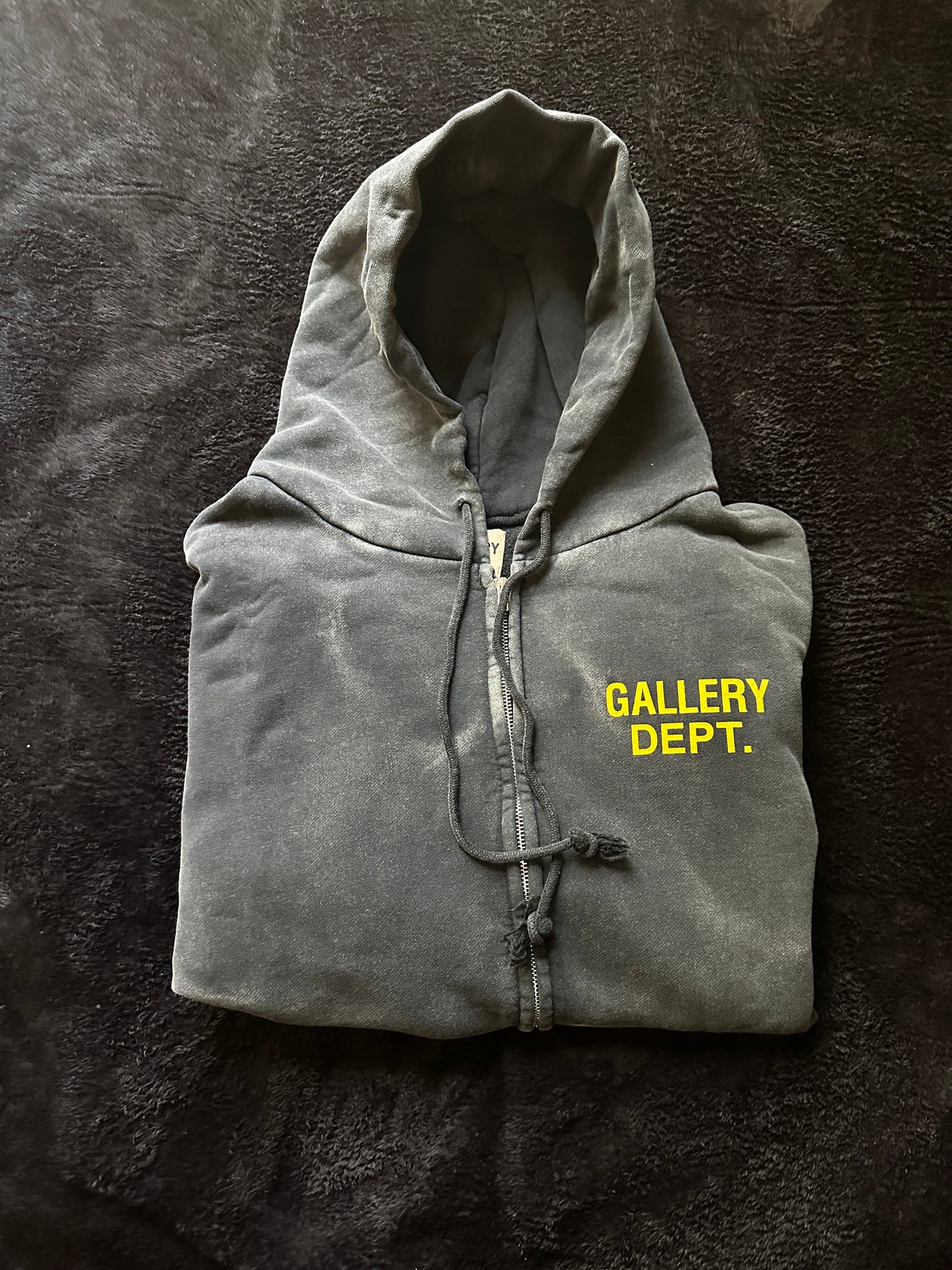Gallery Dept. ZIP UP SUN FADED BLACK HOODIE MEDIUM