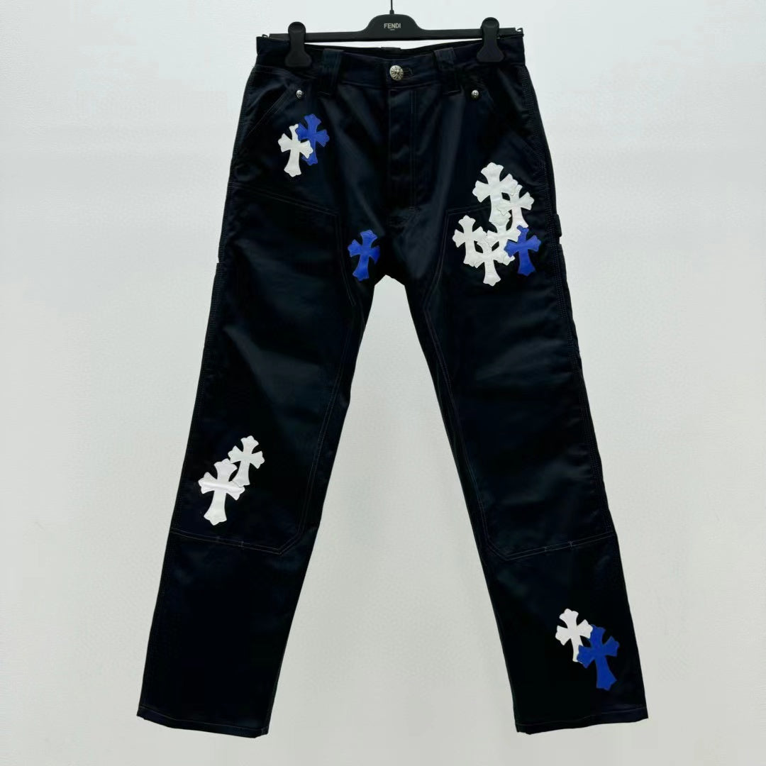Chrome Hearts white and blue cross jeans