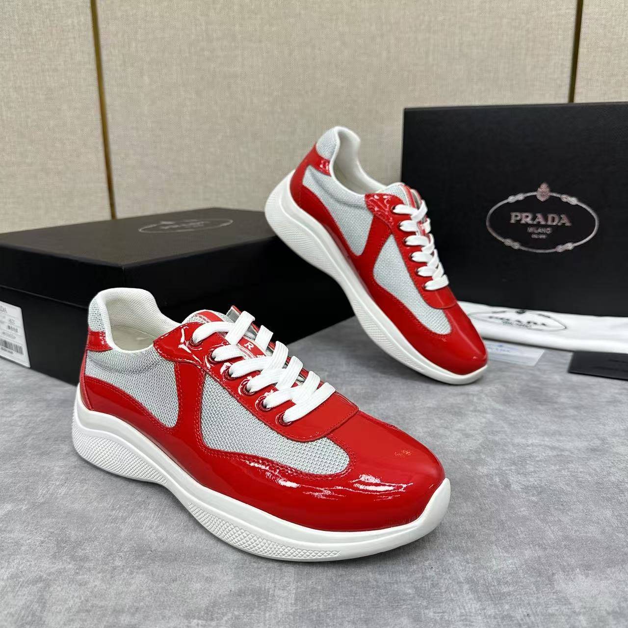 Prada Cup sneakers Patent leather and technical fabric