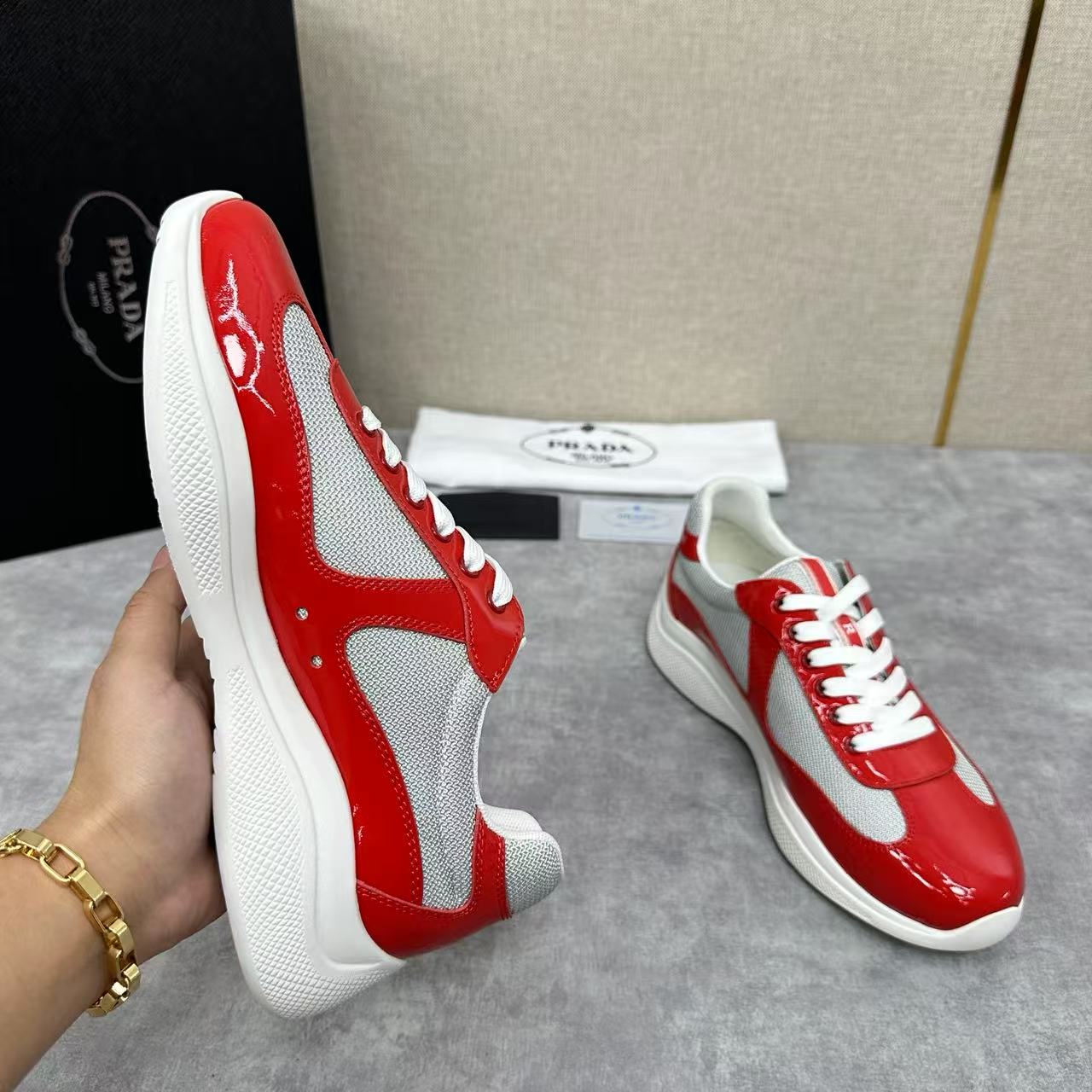 Prada Cup sneakers Patent leather and technical fabric