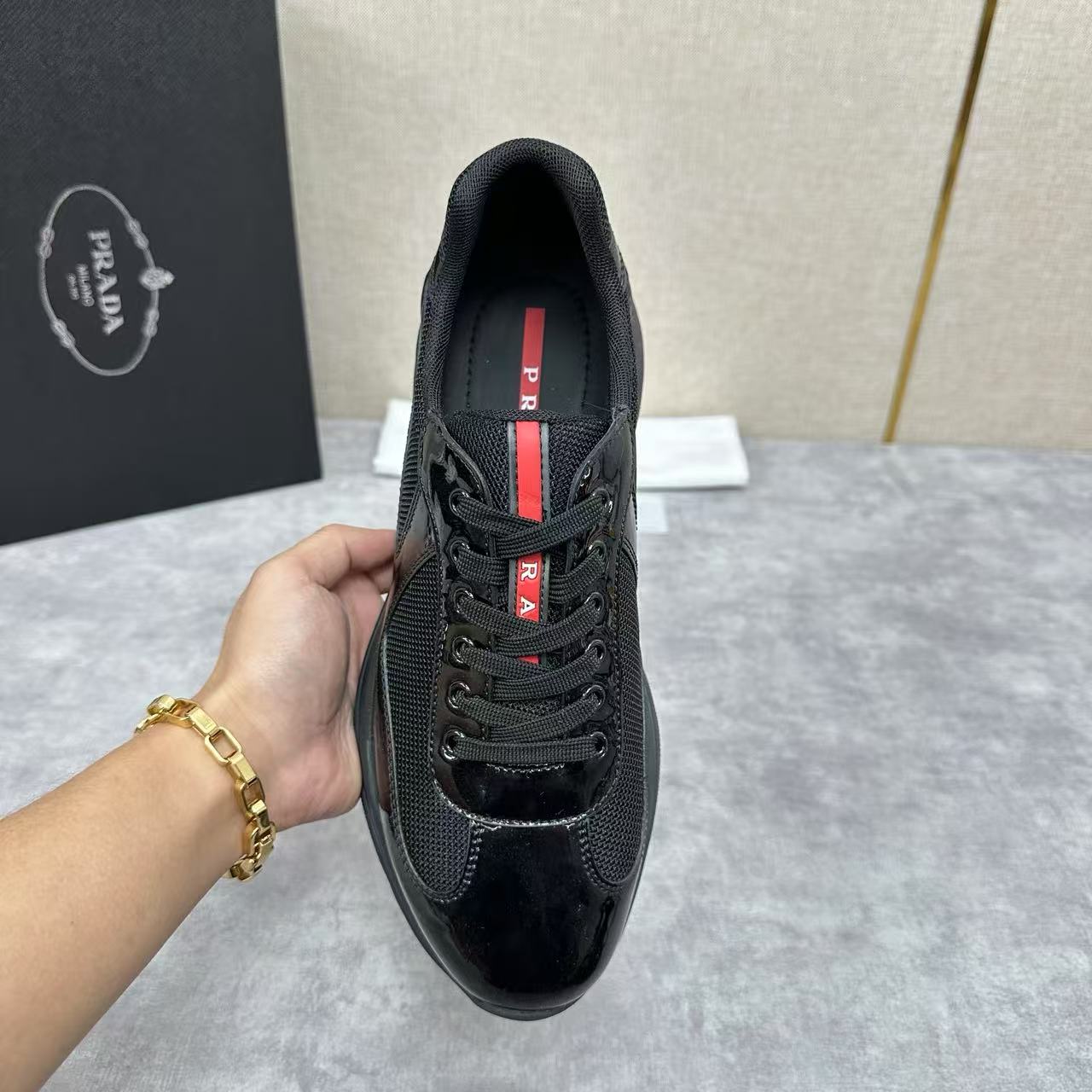 Prada Cup sneakers Patent leather and technical fabric