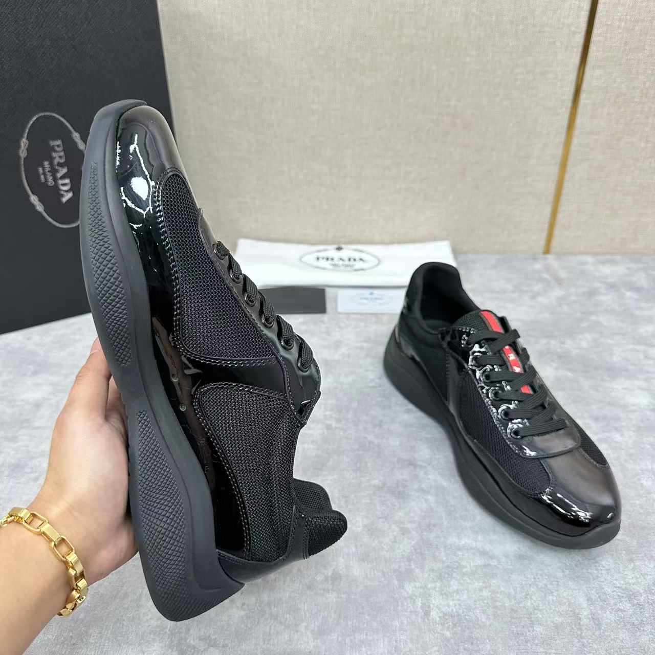 Prada Cup sneakers Patent leather and technical fabric