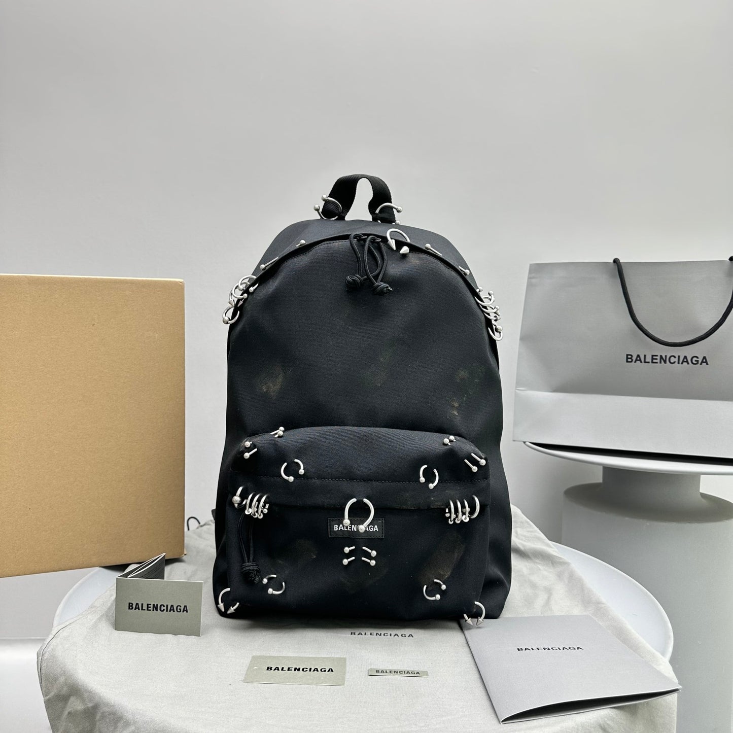 BALENCIAGA EXPLORER BACKPACK WITH PIERCINGS IN BLACK