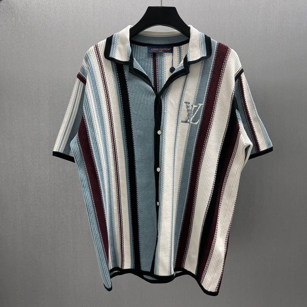 LV Striped Crochet Short-Sleeved Shirt 1AHVOO