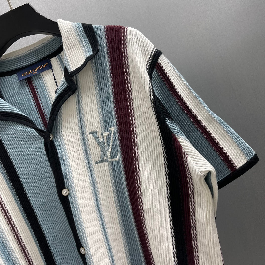 LV Striped Crochet Short-Sleeved Shirt 1AHVOO