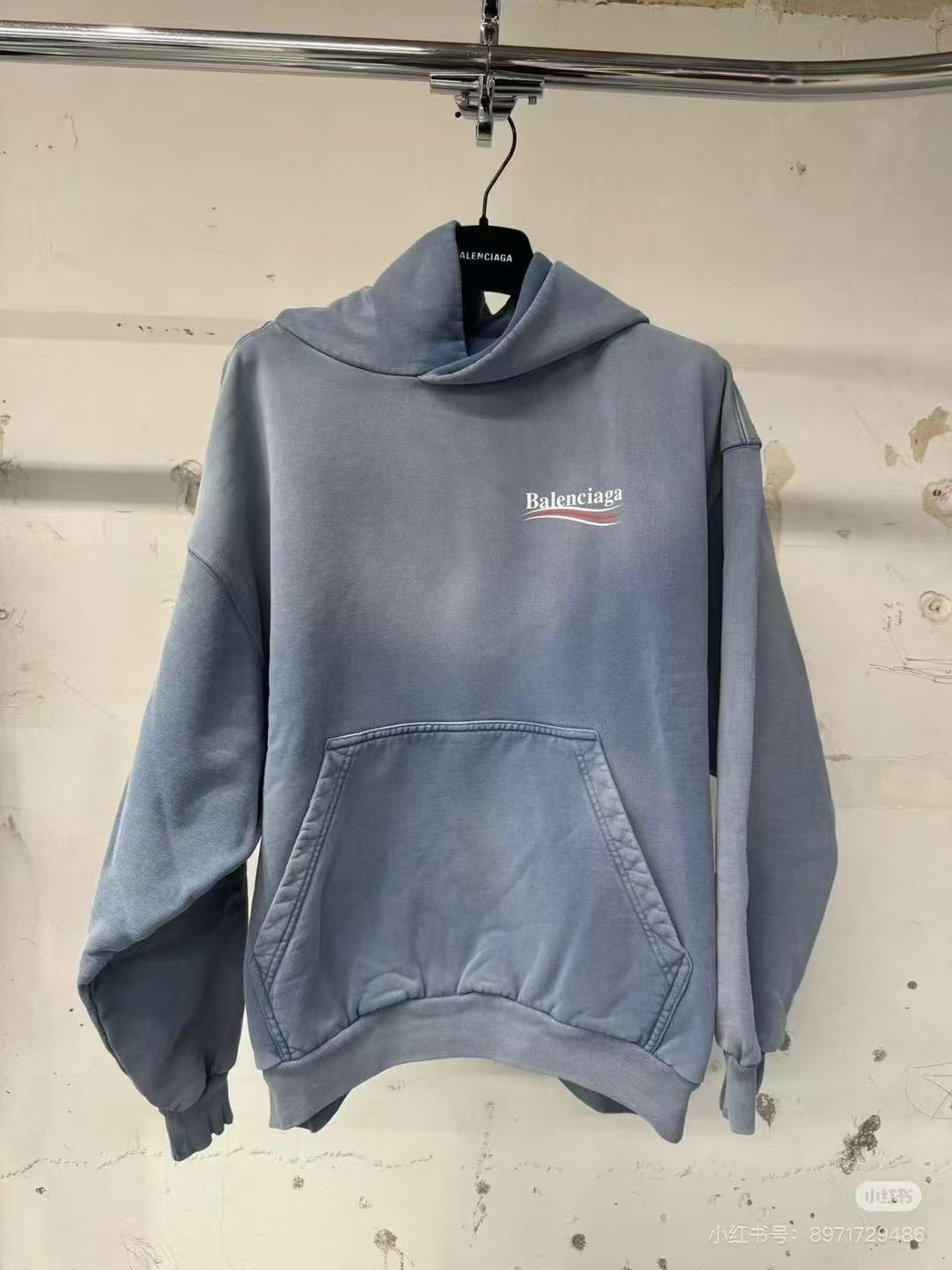 BB Men's Political Campaign Hoodie Medium Fit in Faded Blue