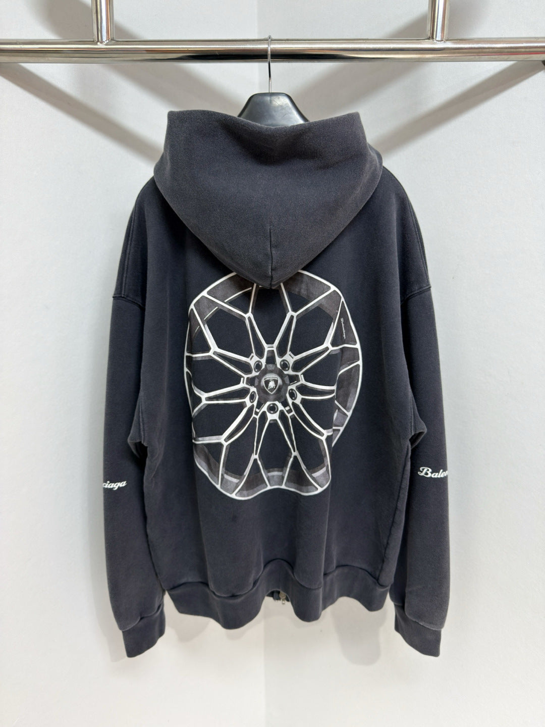 BB I Automobili Lamborghini Zip-up Hoodie Small Fit in Black Faded