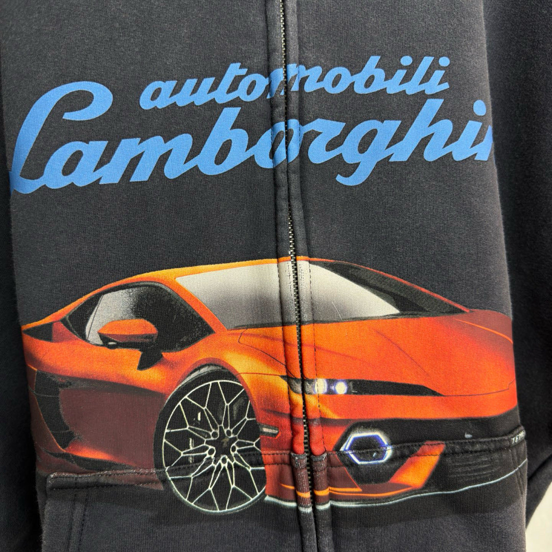 BB I Automobili Lamborghini Zip-up Hoodie Small Fit in Black Faded