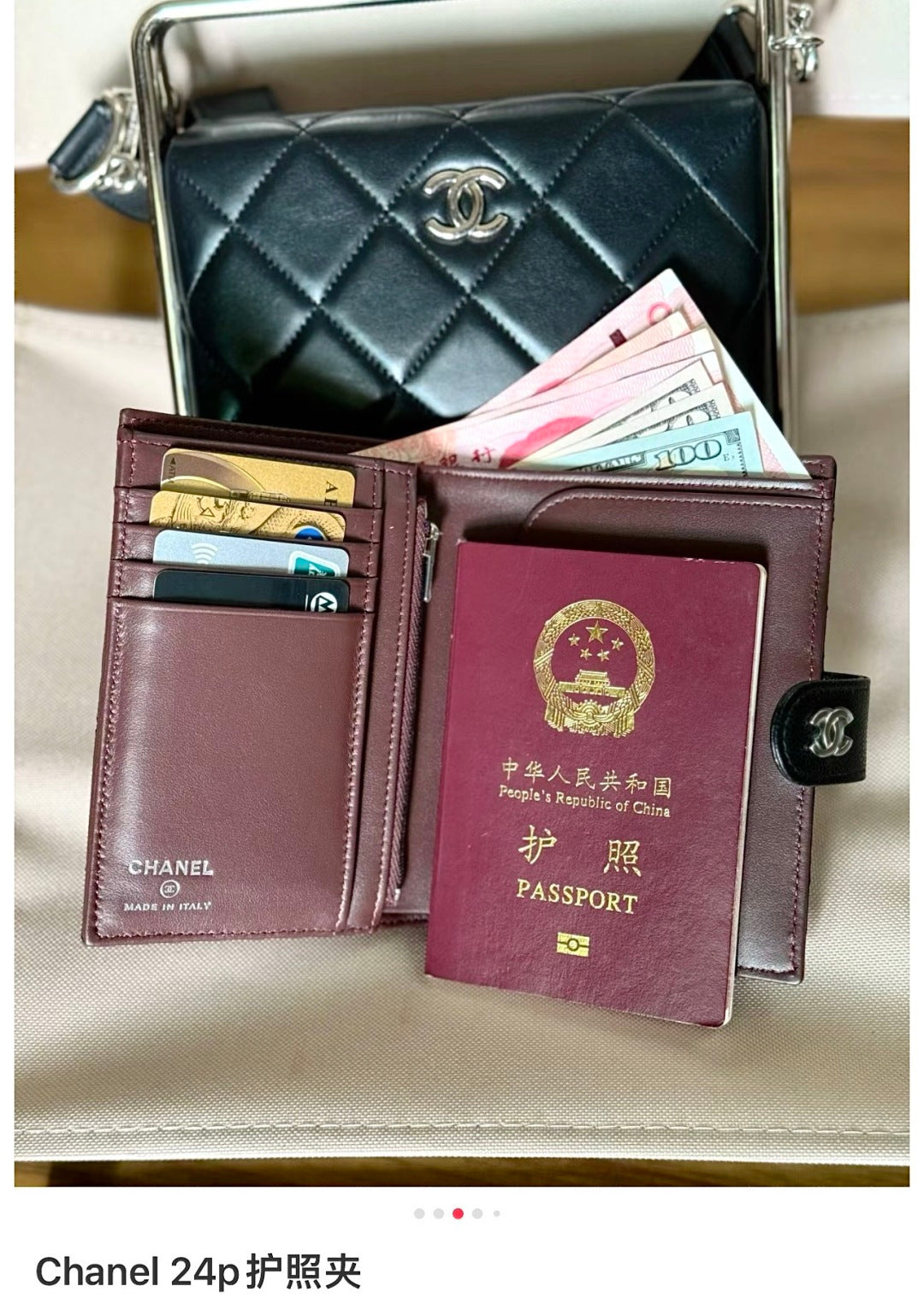 Chanel Caviar Quilted Passport Holder Wallet Black