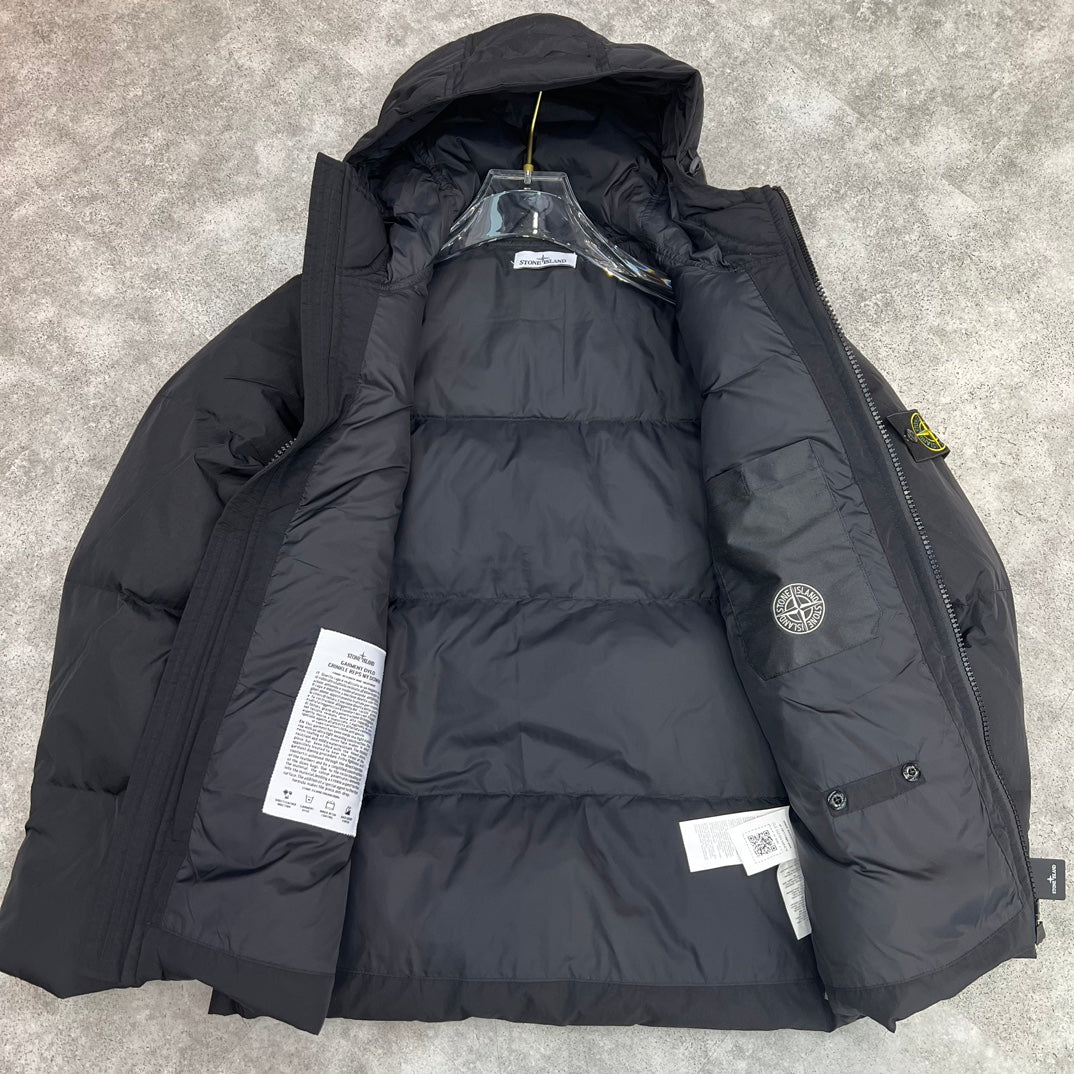 Stone Island Crinkle Down Jacket In Black