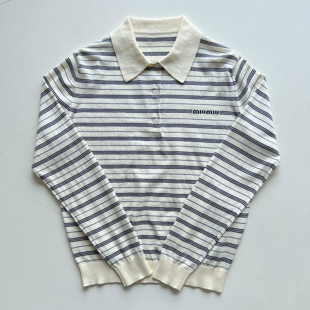 Miu Miu striped knitted cotton polo shirt