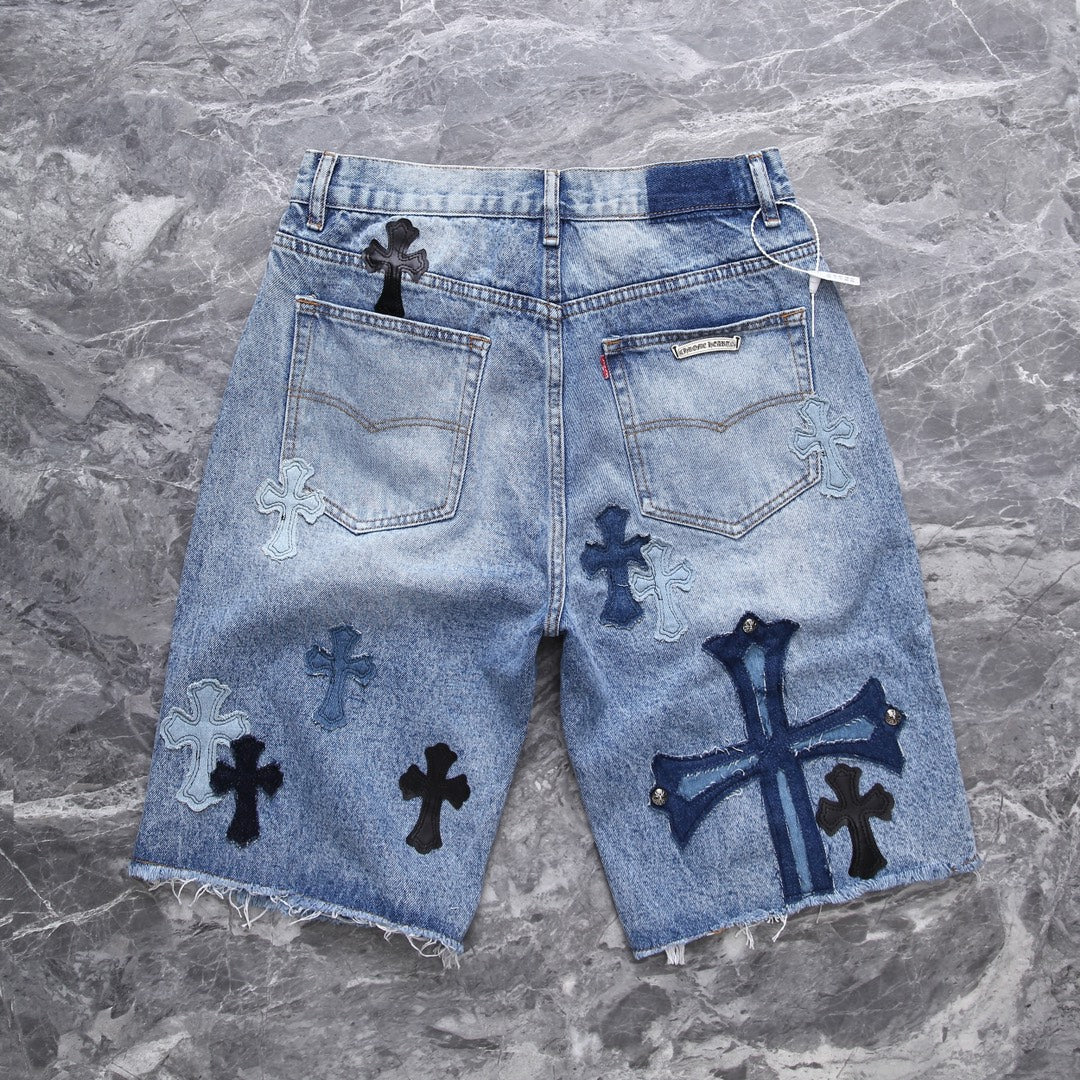 Chrome Hearts patch denim shorts
