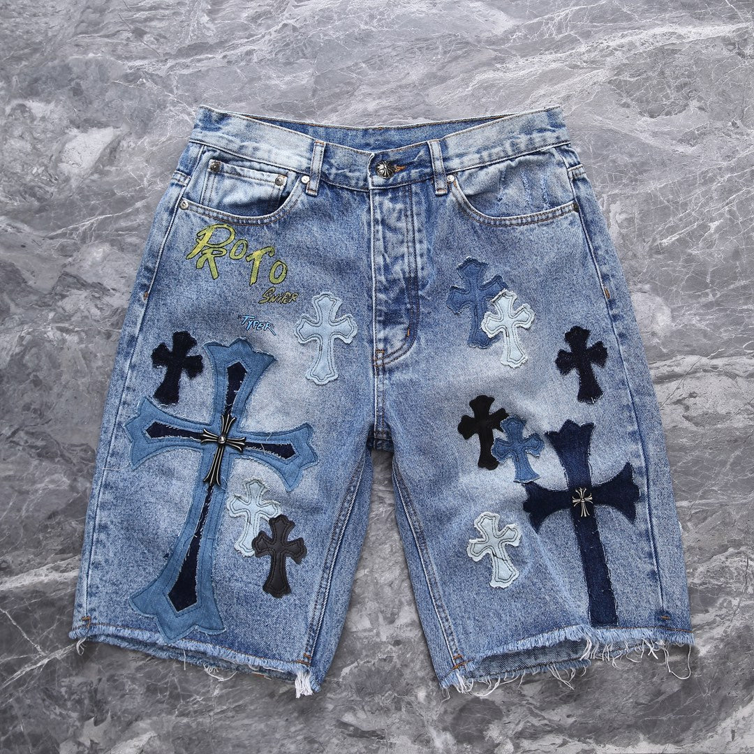 Chrome Hearts patch denim shorts