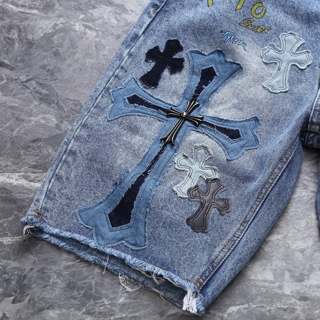Chrome Hearts patch denim shorts