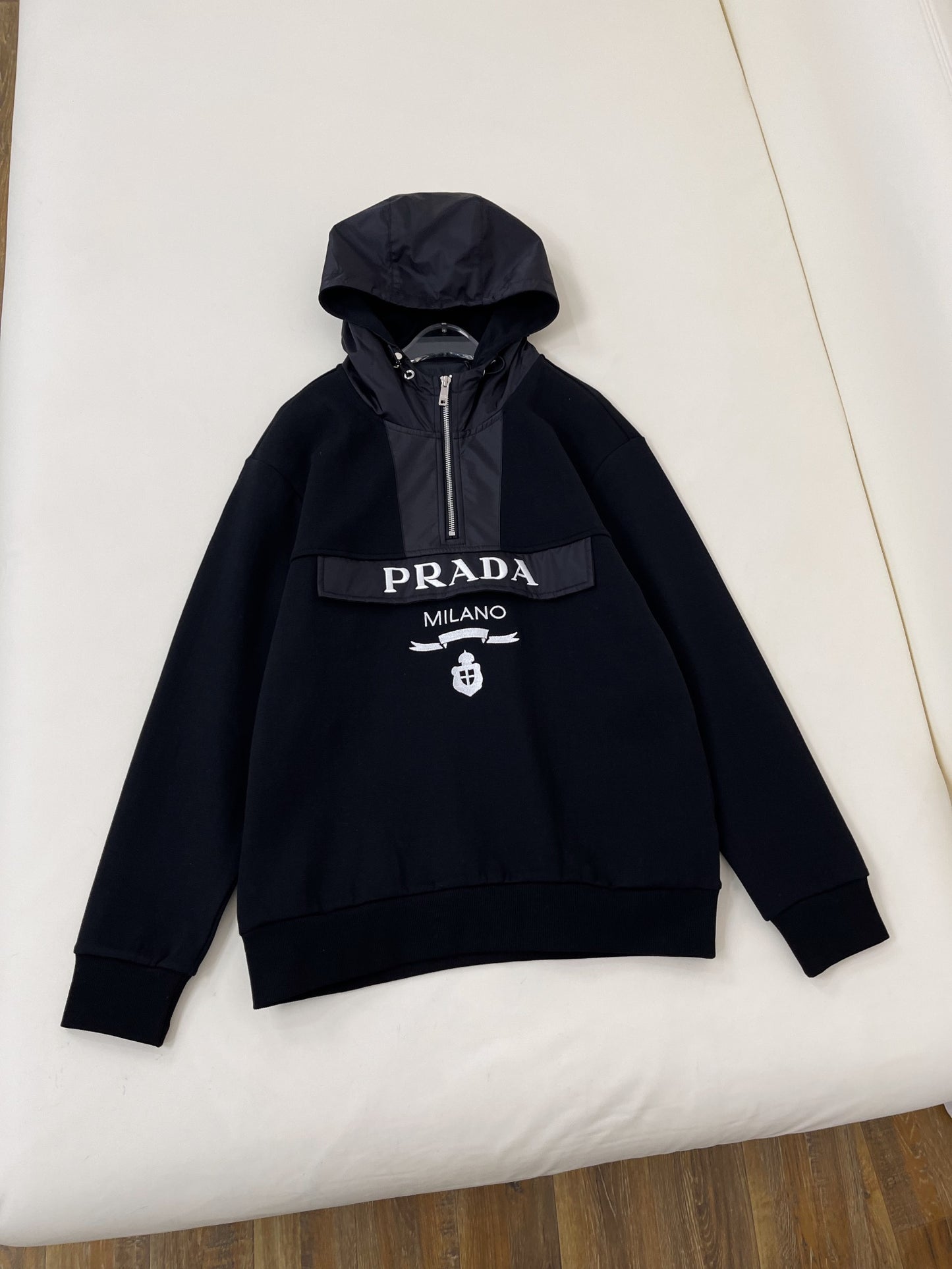 Prada half zip technical fleece hoodie