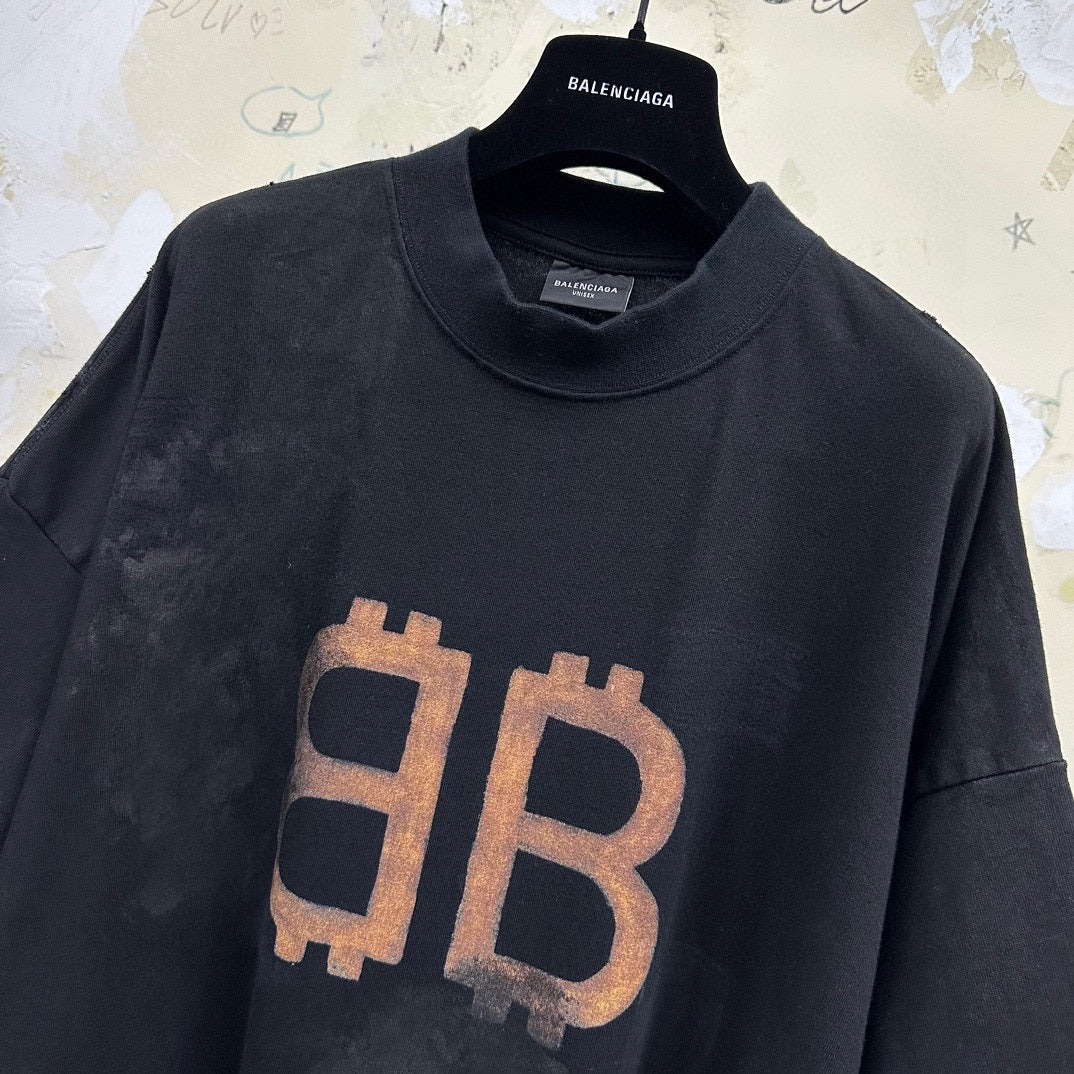 BALENCIAGA CRYPTO T-SHIRT OVERSIZED IN BLACK FADED
