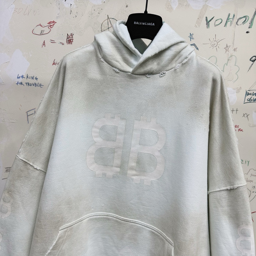 BALENCIAGA MEN'S CRYPTO HOODIE IN WHITE