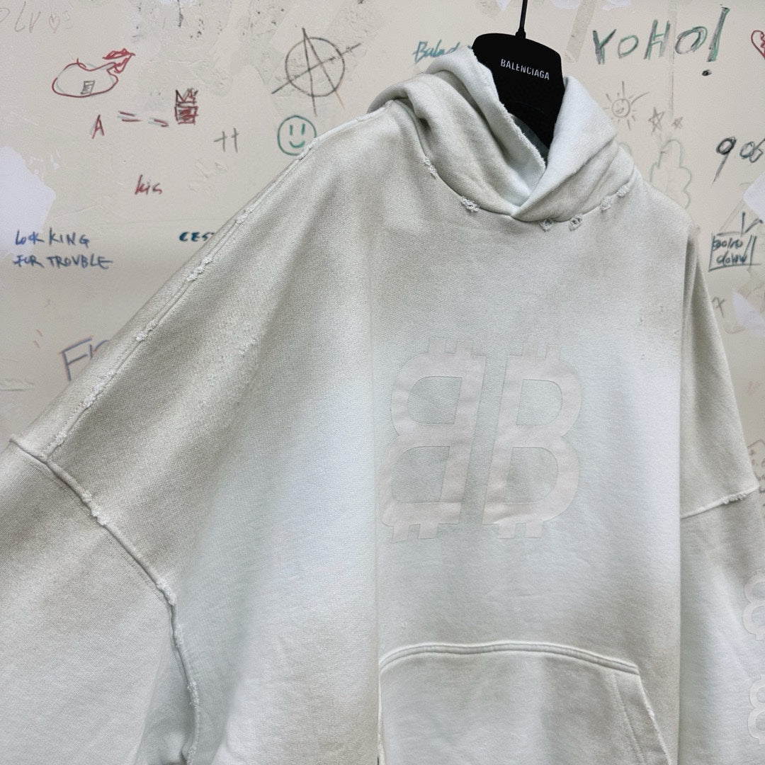 BALENCIAGA MEN'S CRYPTO HOODIE IN WHITE