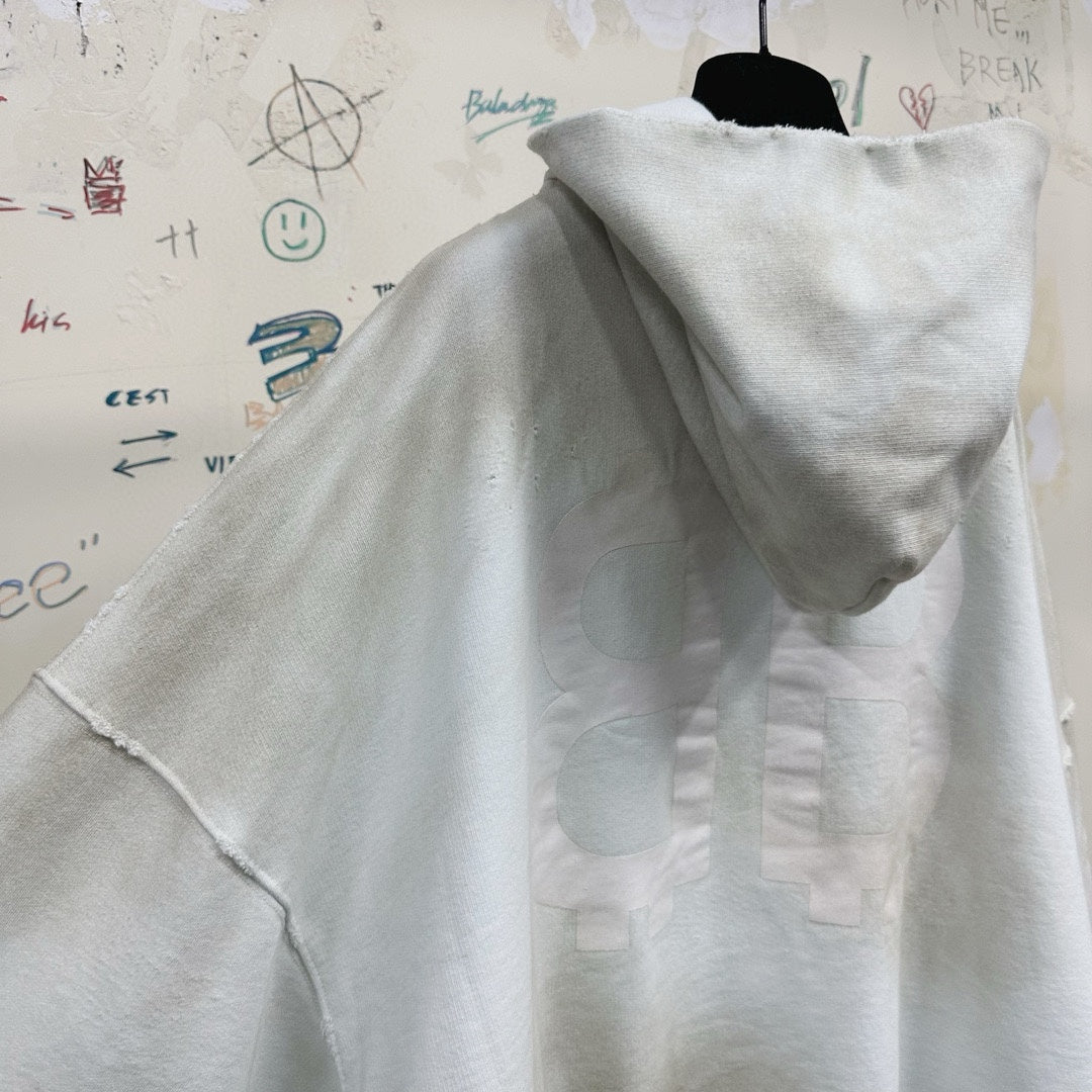 BALENCIAGA MEN'S CRYPTO HOODIE IN WHITE