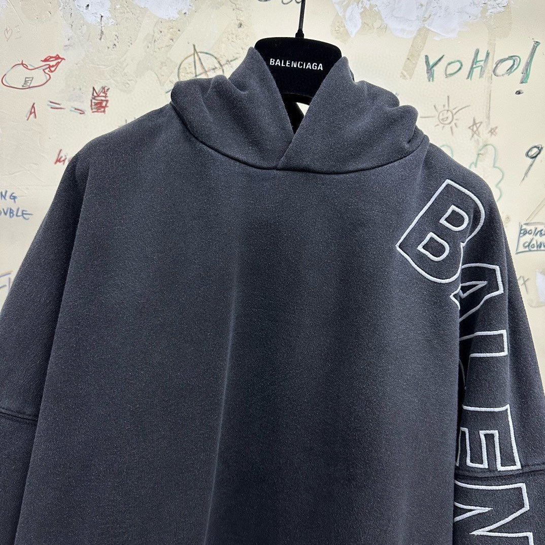 Balenciaga OUTLINE HOODIE OVERSIZED IN BLACK FADED