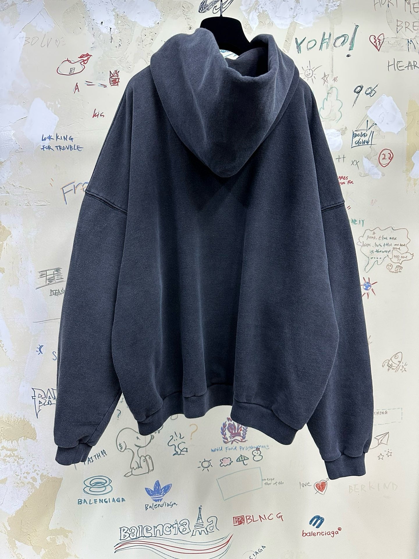 Balenciaga OUTLINE HOODIE OVERSIZED IN BLACK FADED