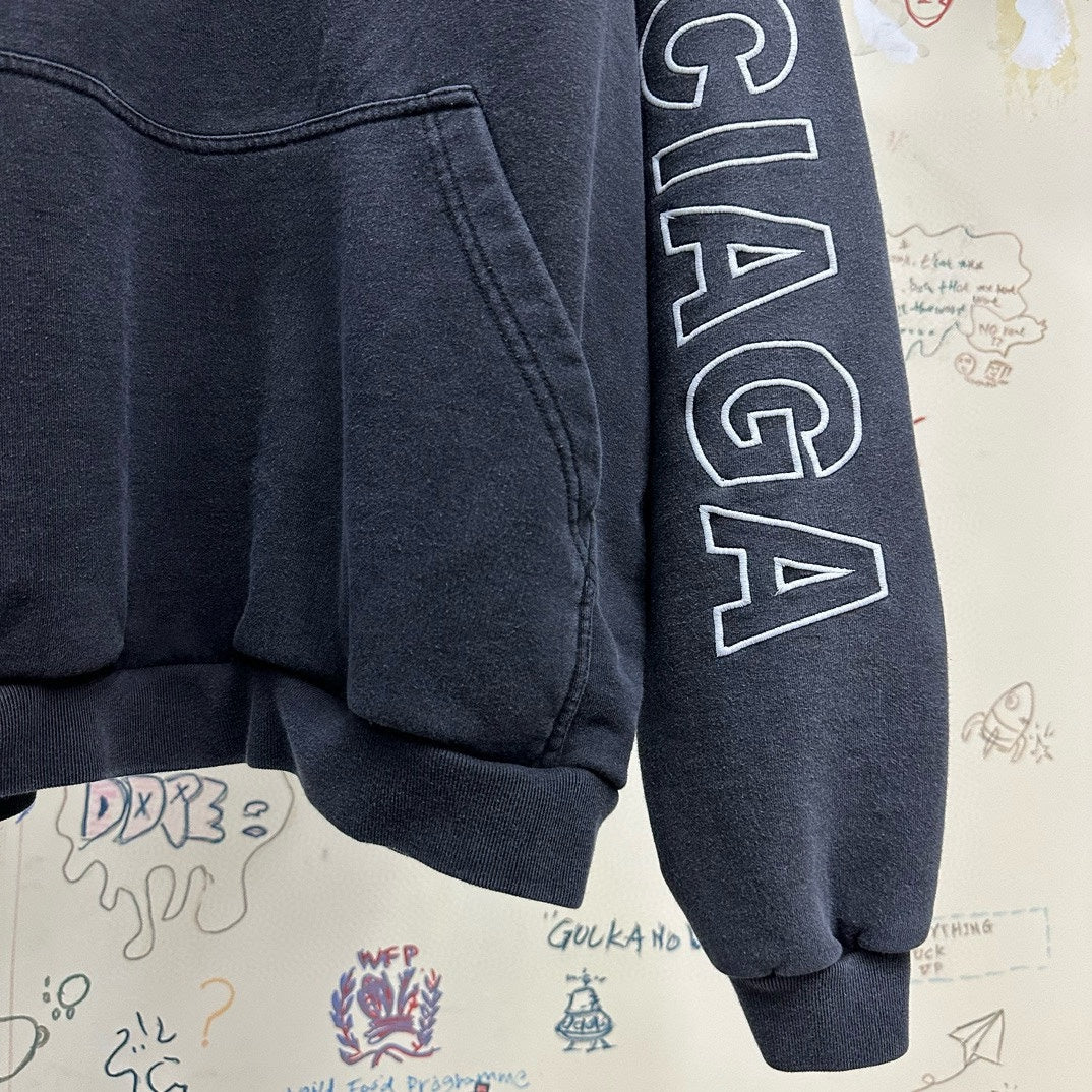 Balenciaga OUTLINE HOODIE OVERSIZED IN BLACK FADED