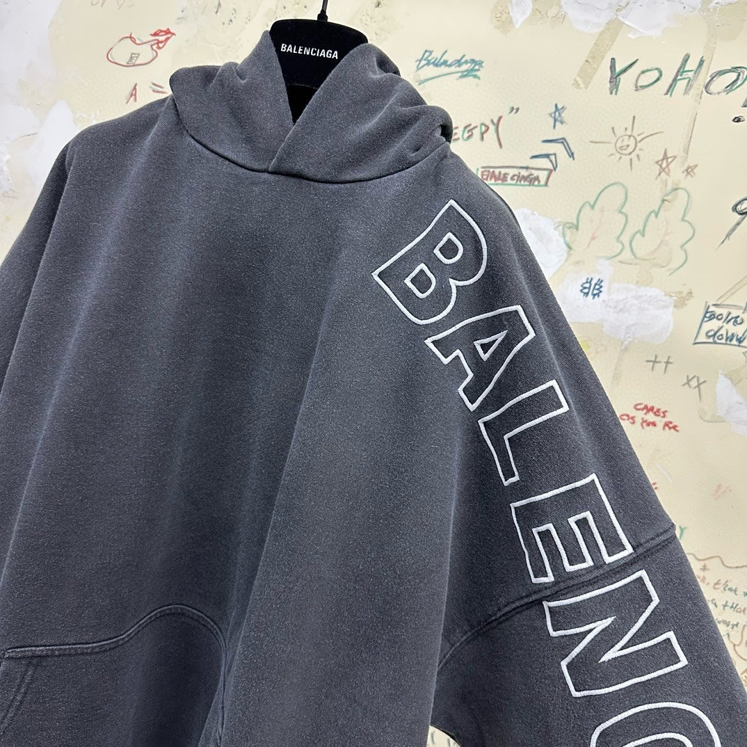 Balenciaga OUTLINE HOODIE OVERSIZED IN BLACK FADED