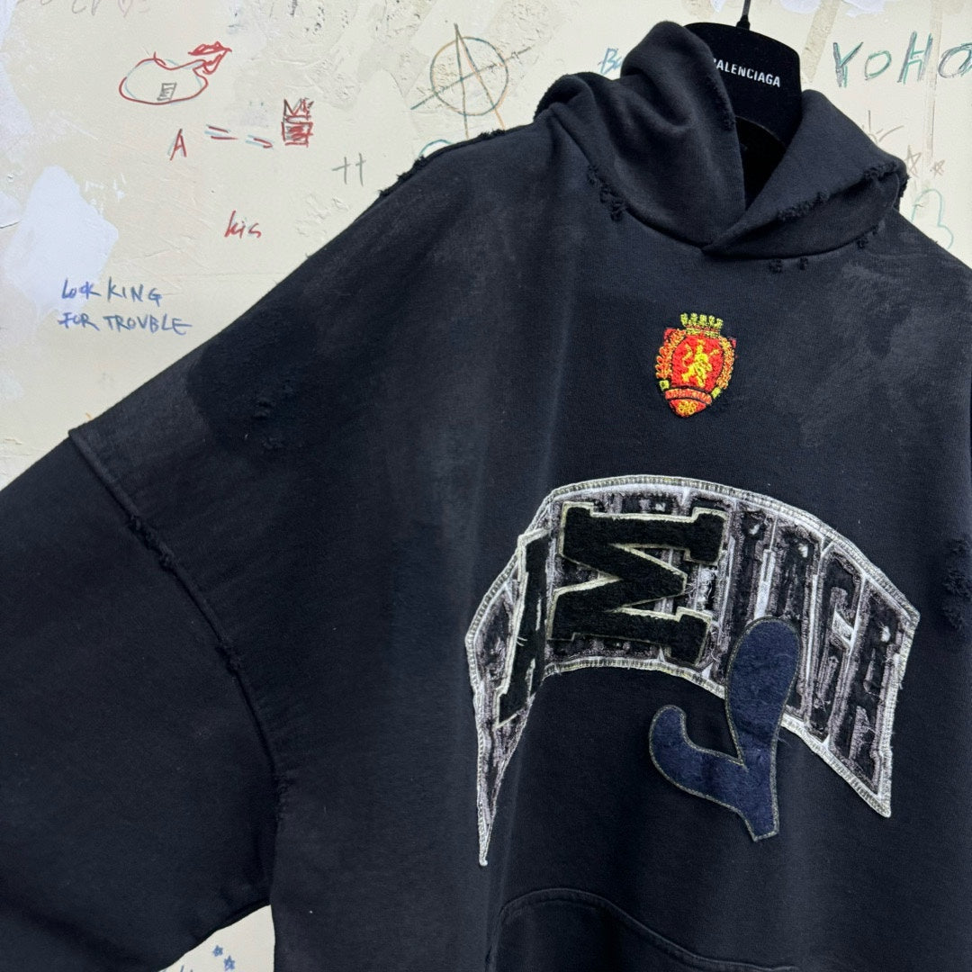 BALENCIAGA SKATER HOODIE OVERSIZED IN BLACK FADED
