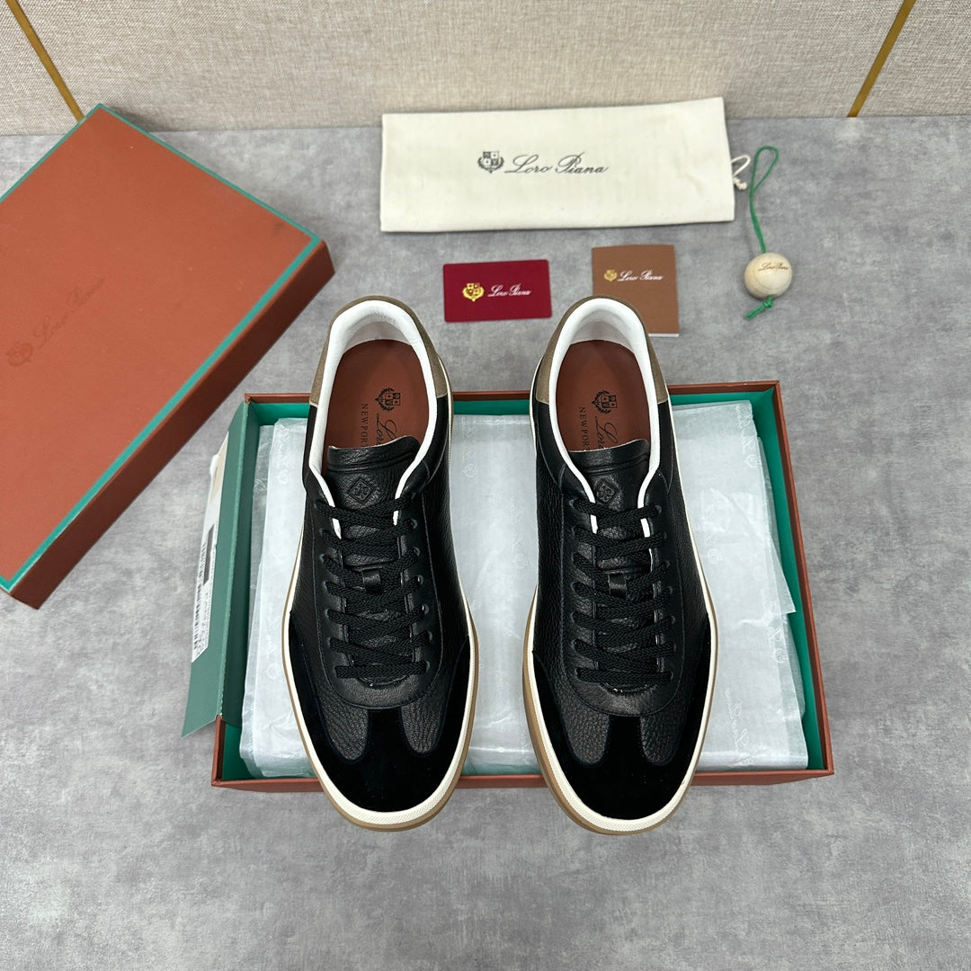 Loro Piana low leather black casual sneakers