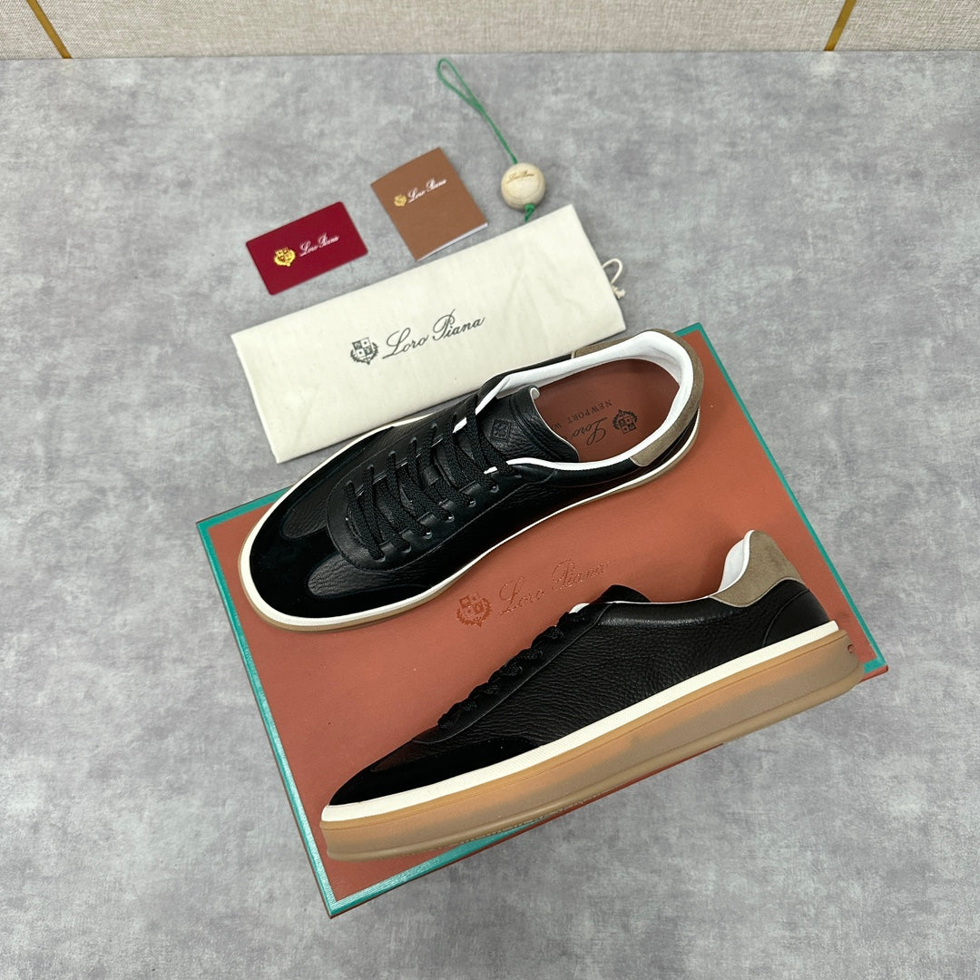Loro Piana low leather black casual sneakers
