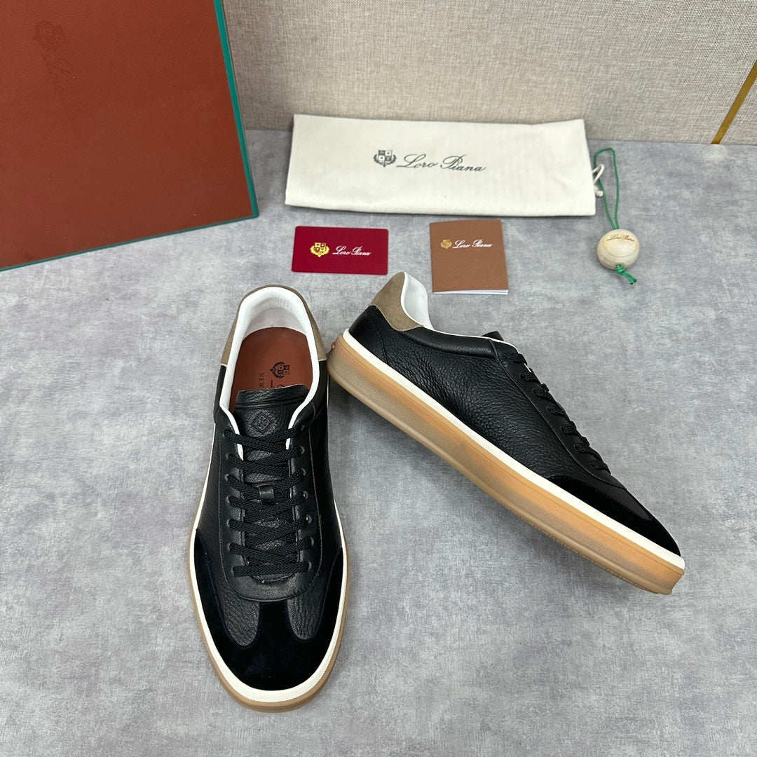 Loro Piana low leather black casual sneakers